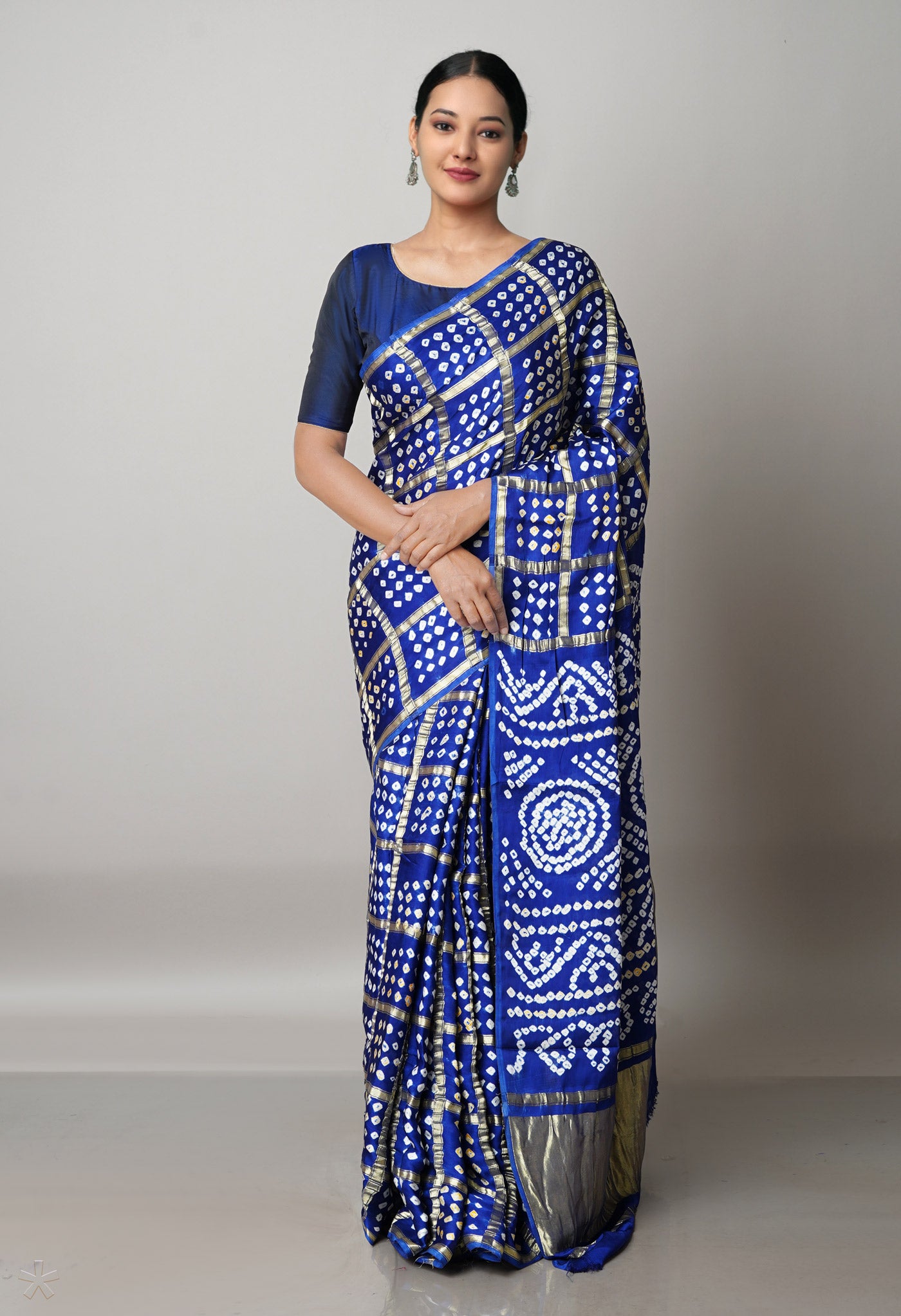 Dark Blue  Bandhani Crushed Silk Saree-UNM68385