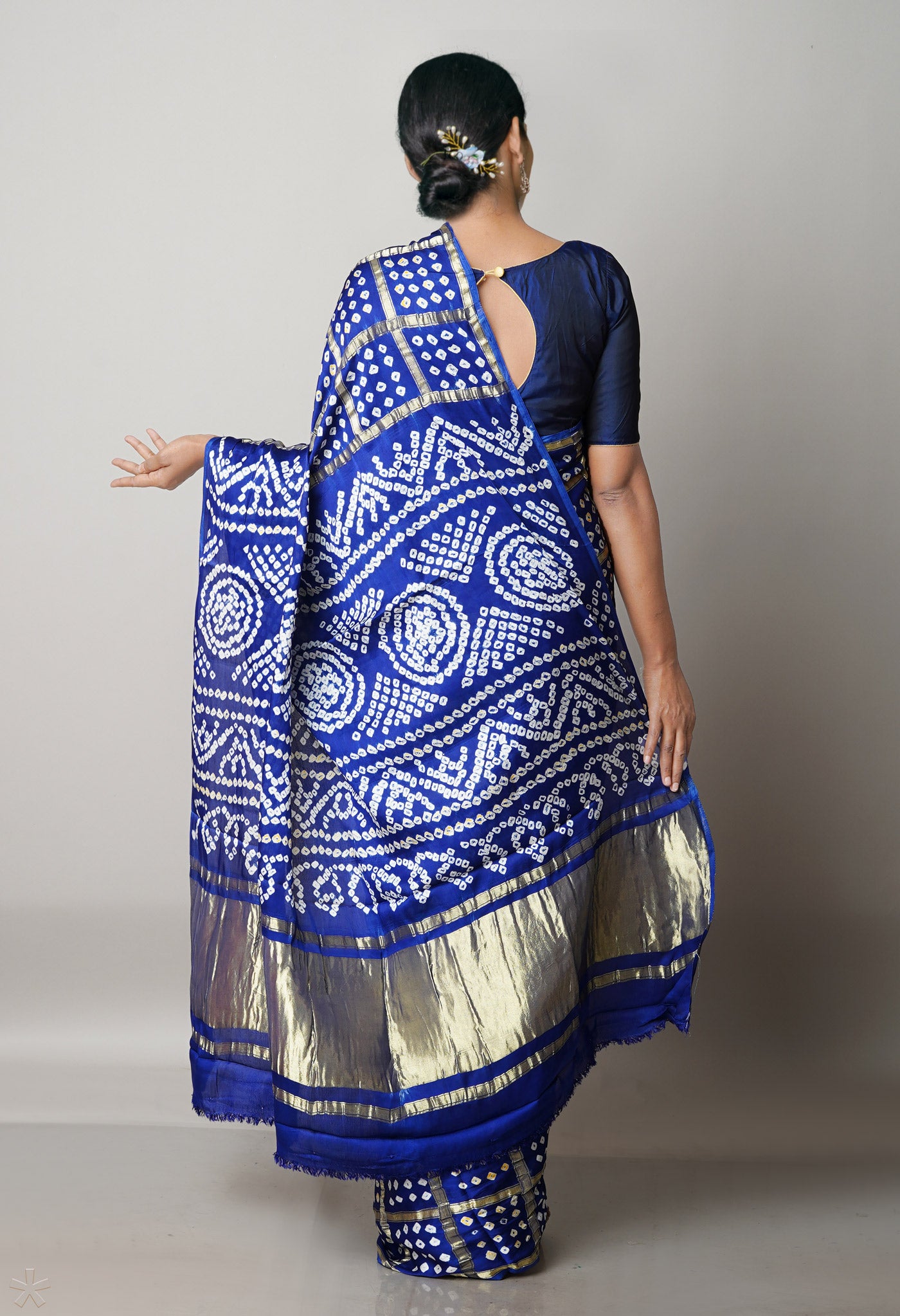 Dark Blue  Bandhani Crushed Silk Saree-UNM68385