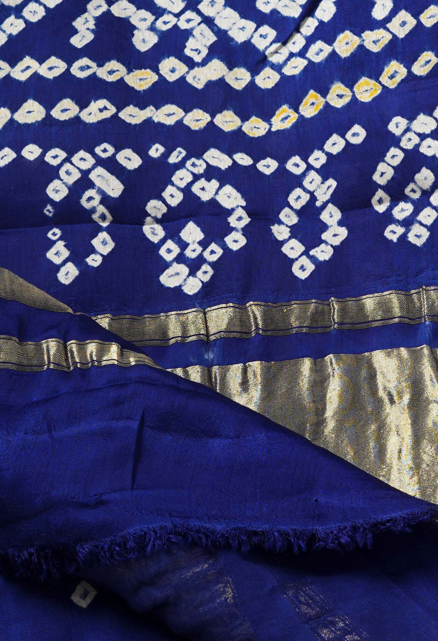 Dark Blue  Bandhani Crushed Silk Saree-UNM68385