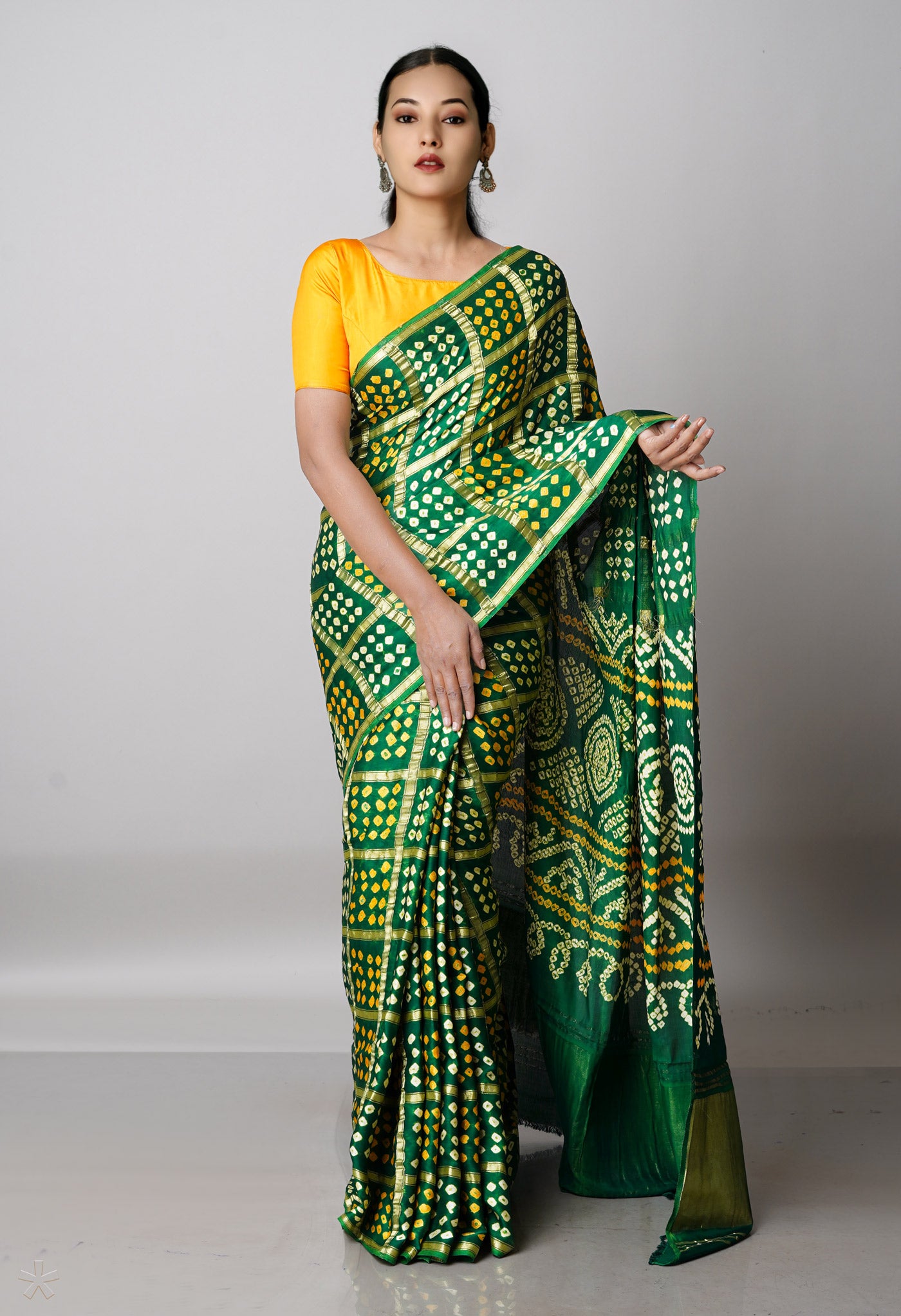 Dark Green  Bandhani Crushed Silk Saree-UNM68386