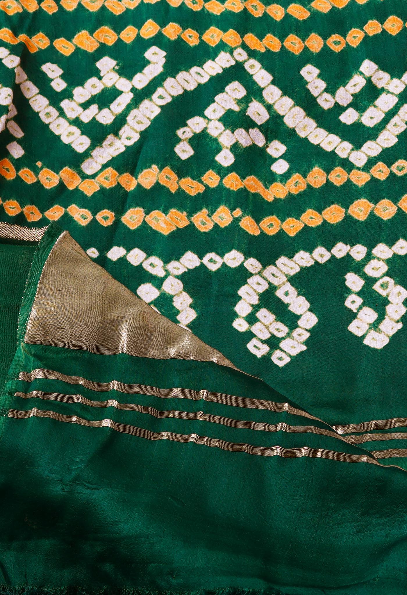 Dark Green  Bandhani Crushed Silk Saree-UNM68386