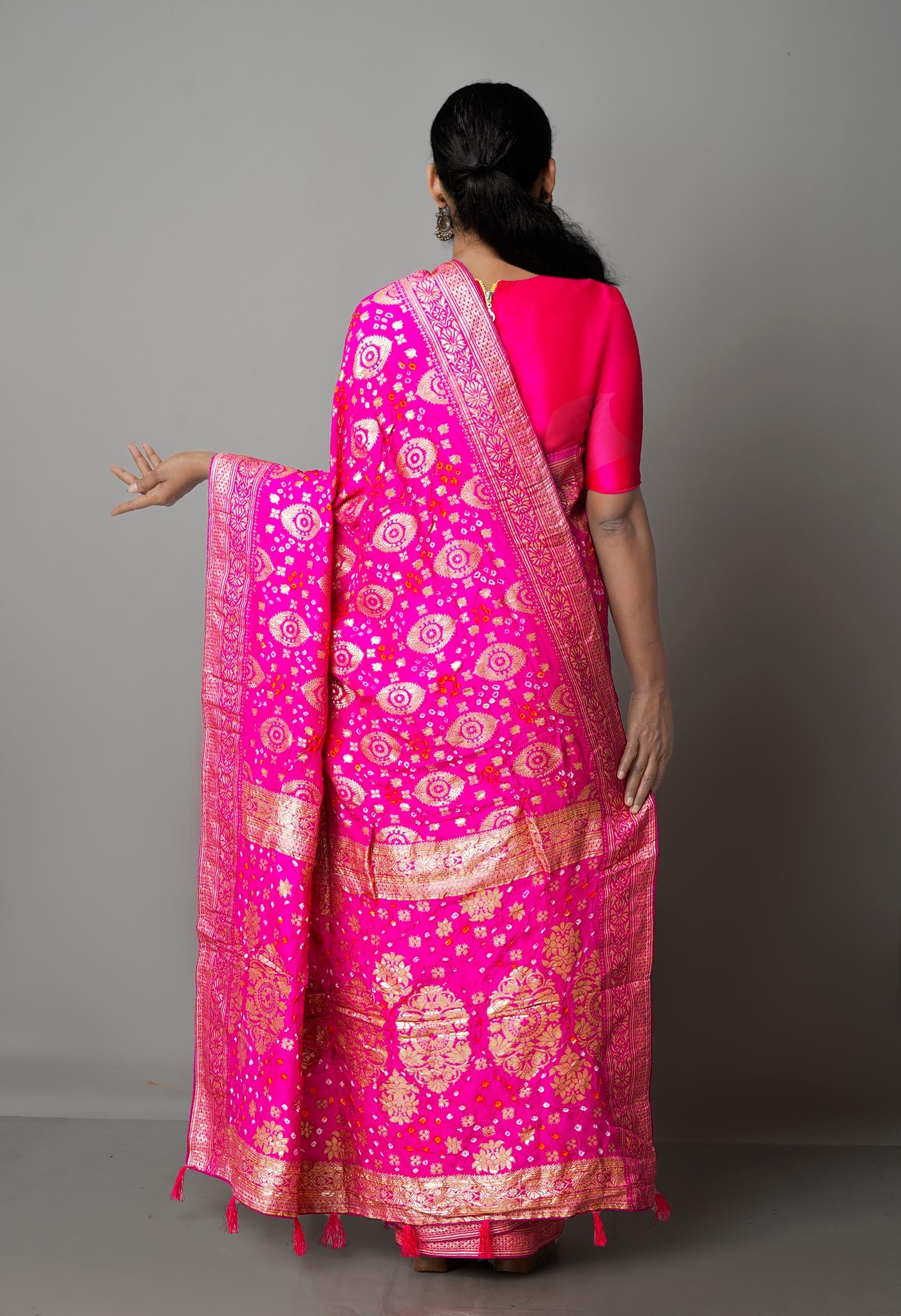 Pink  Bandhani Banarasi Silk Saree-UNM68388