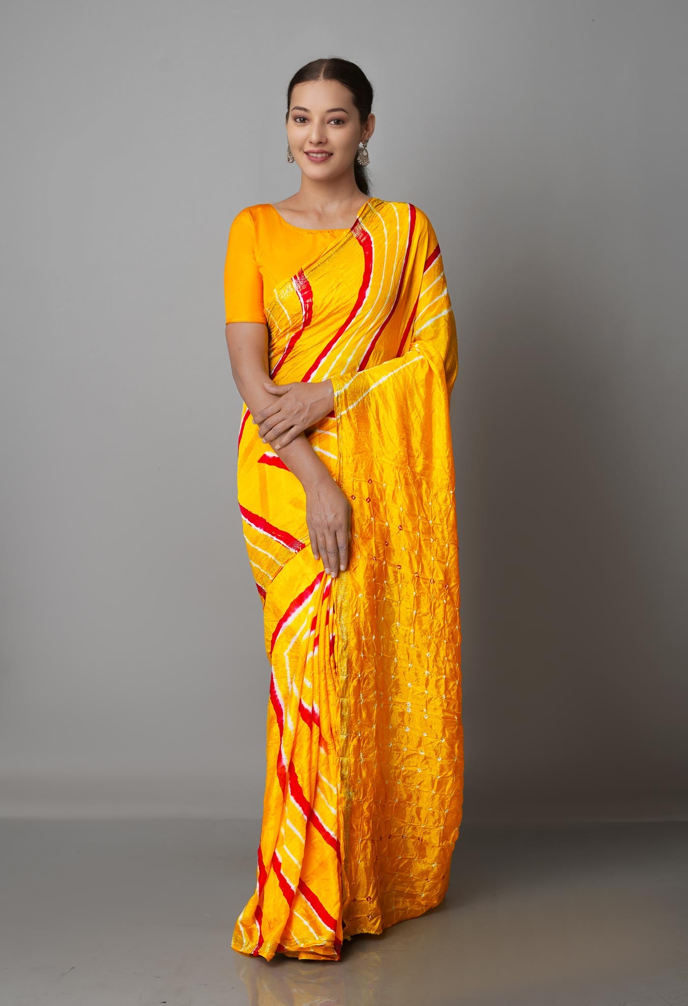 Yellow  Bandhani Soft Silk Saree-UNM68411