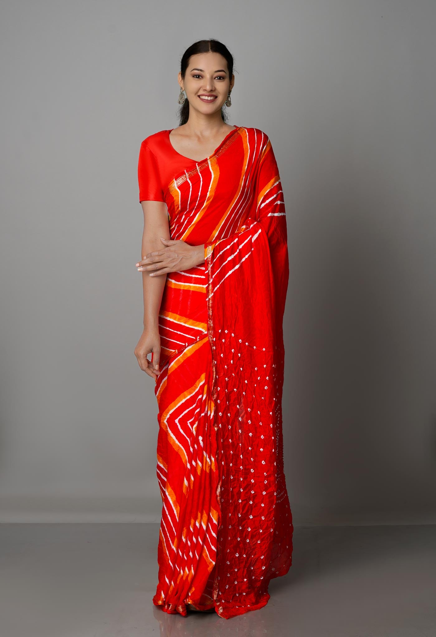 Red  Bandhani Soft Silk Saree-UNM68412