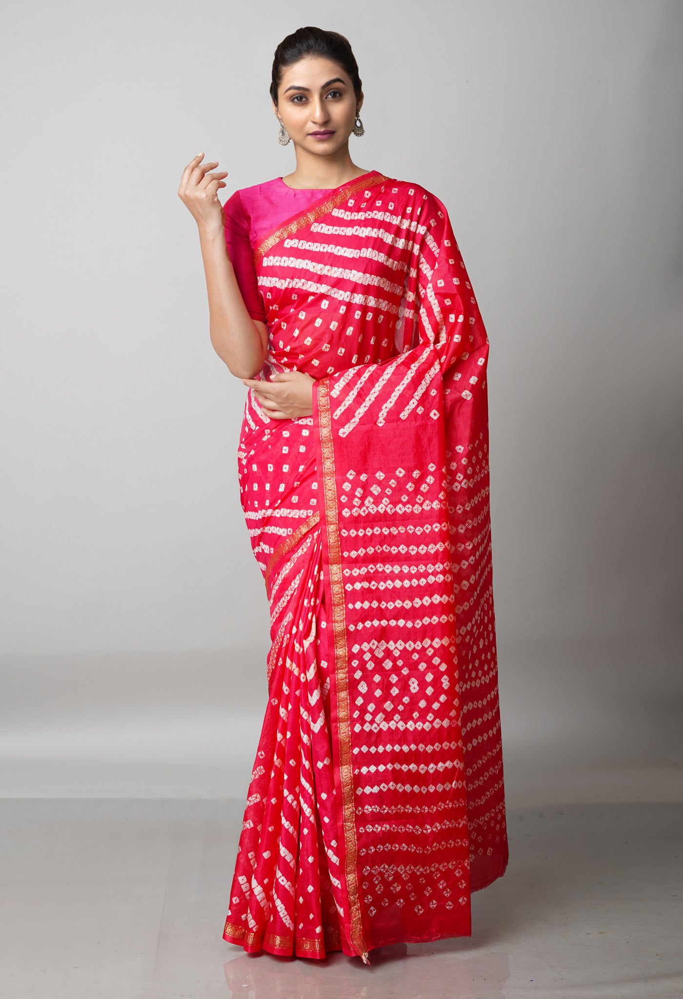 Cerise Pink  Bandhani Soft Silk Saree-UNM68426