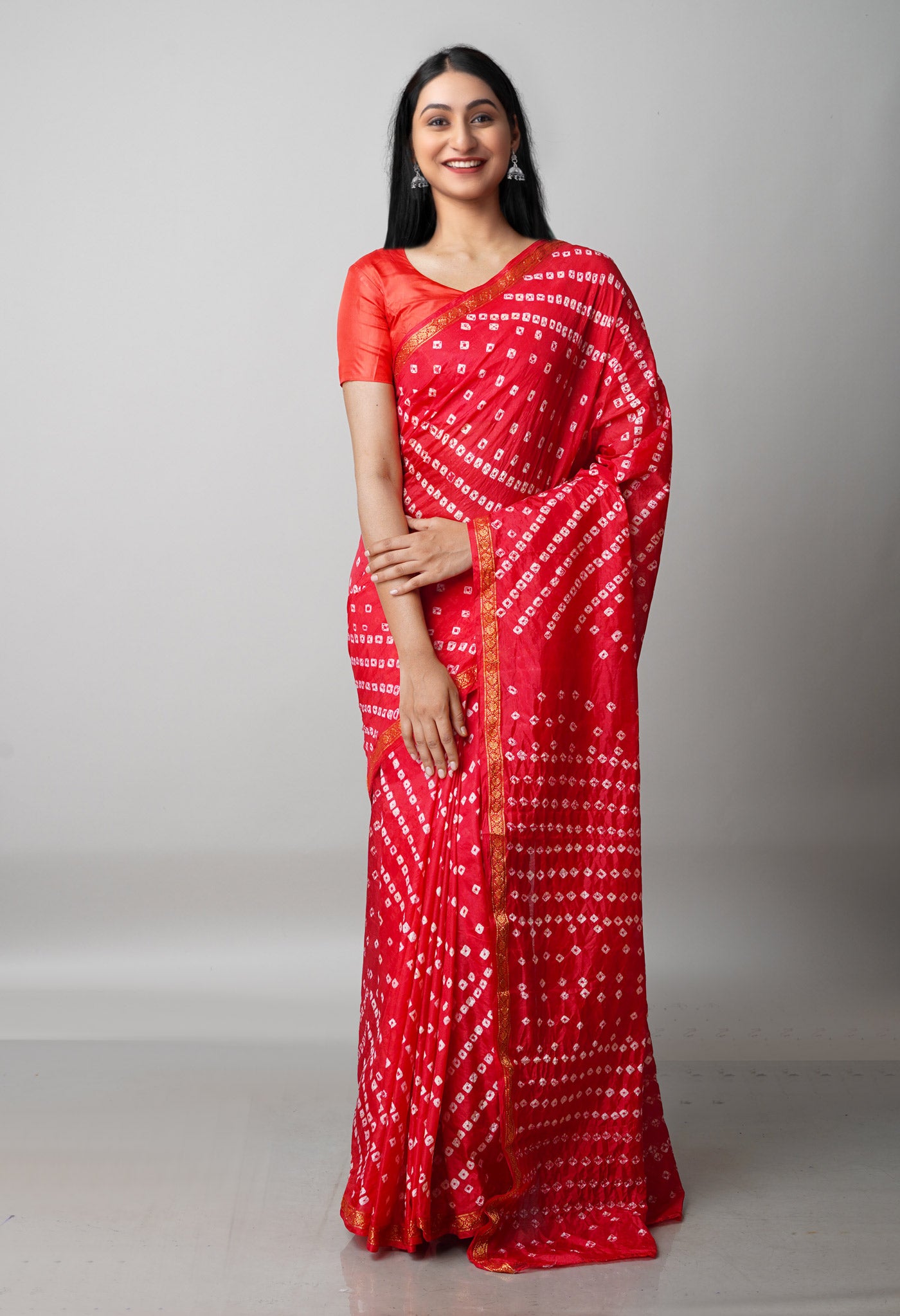 Red  Bandhani Soft Silk Saree-UNM68429