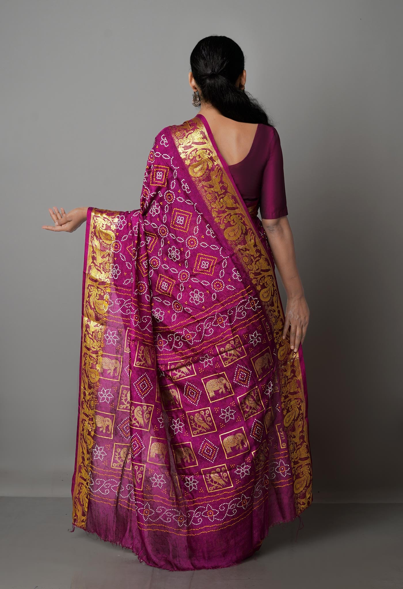 Purple  Bandhani Silk Saree-UNM68444