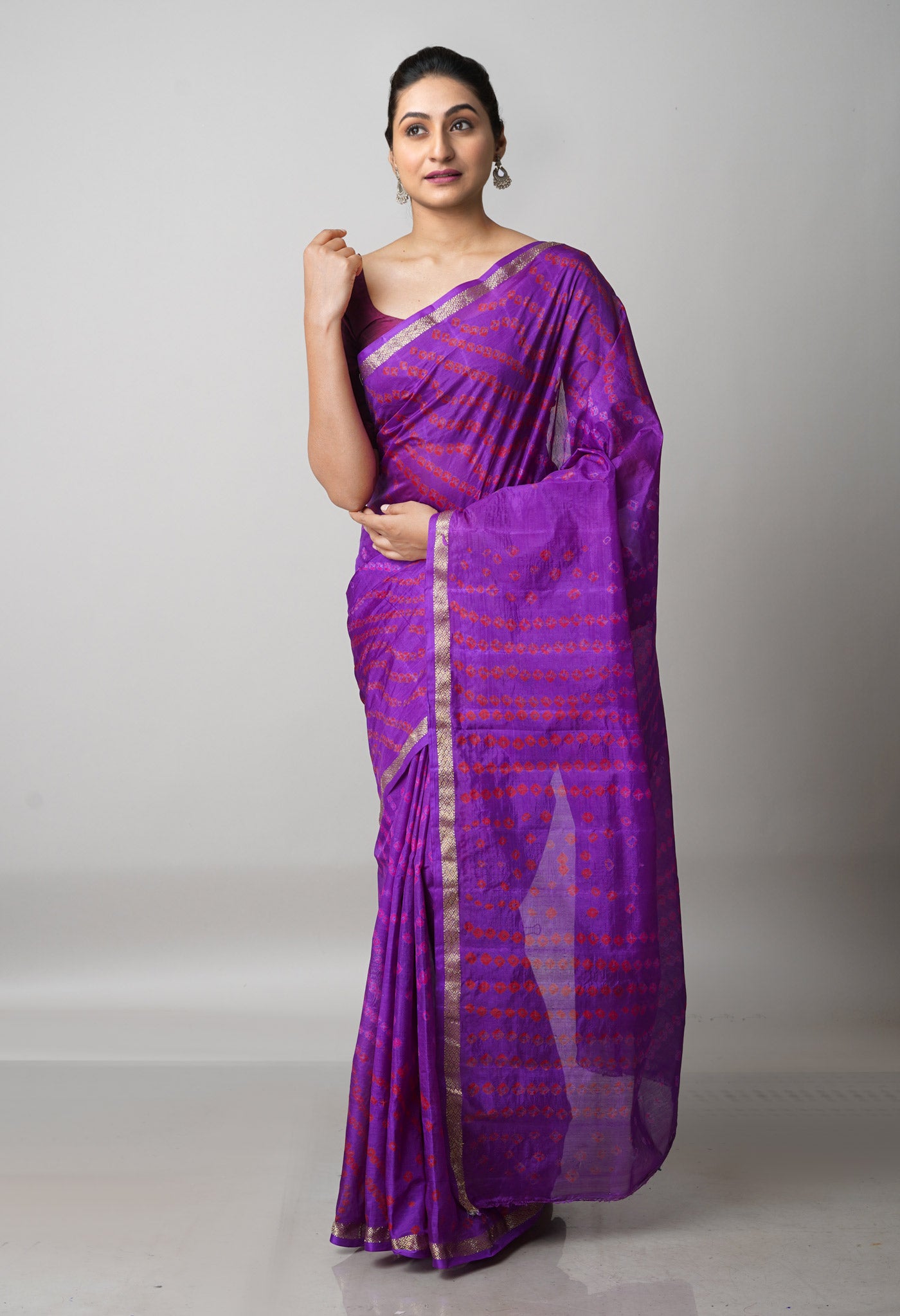 Violet  Bandhani Soft Silk Saree-UNM68462