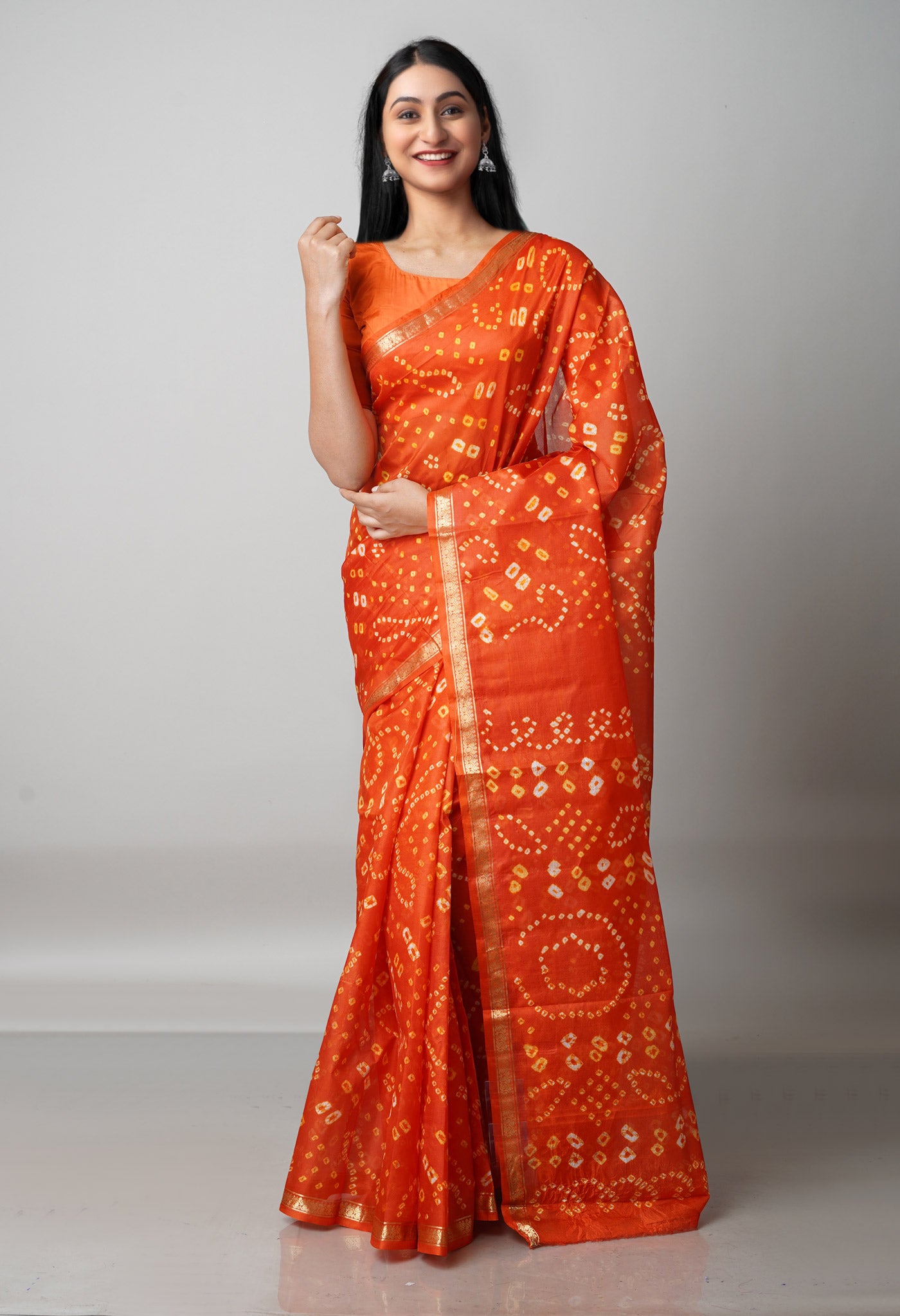 Orange Pure  Bandhani Silk Saree-UNM68471