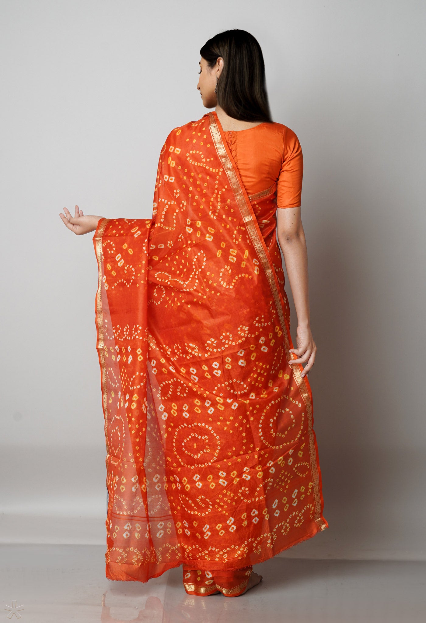 Orange Pure  Bandhani Silk Saree-UNM68471