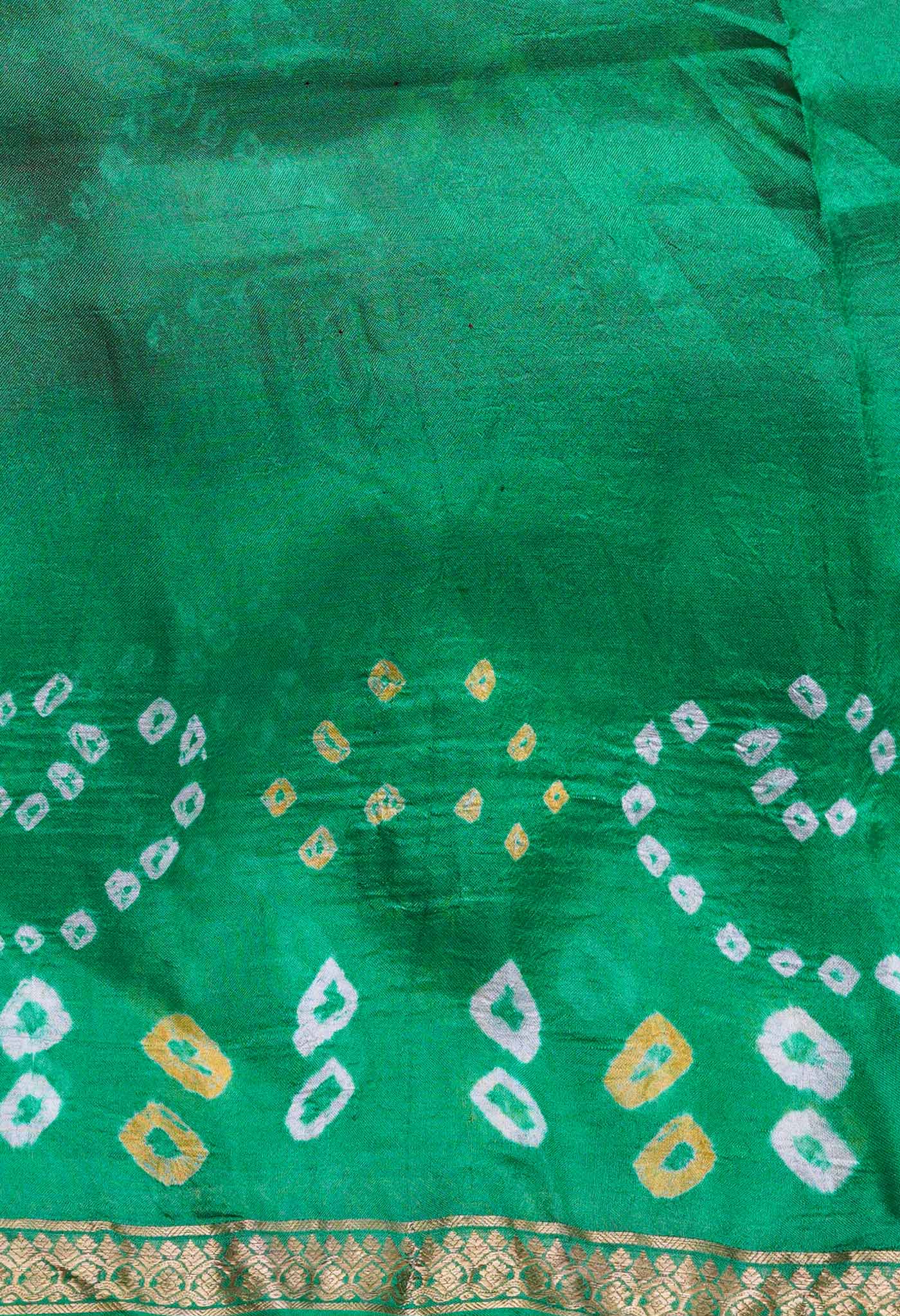 Pink-Parrot Green Pure  Bandhani Silk Saree-UNM68473