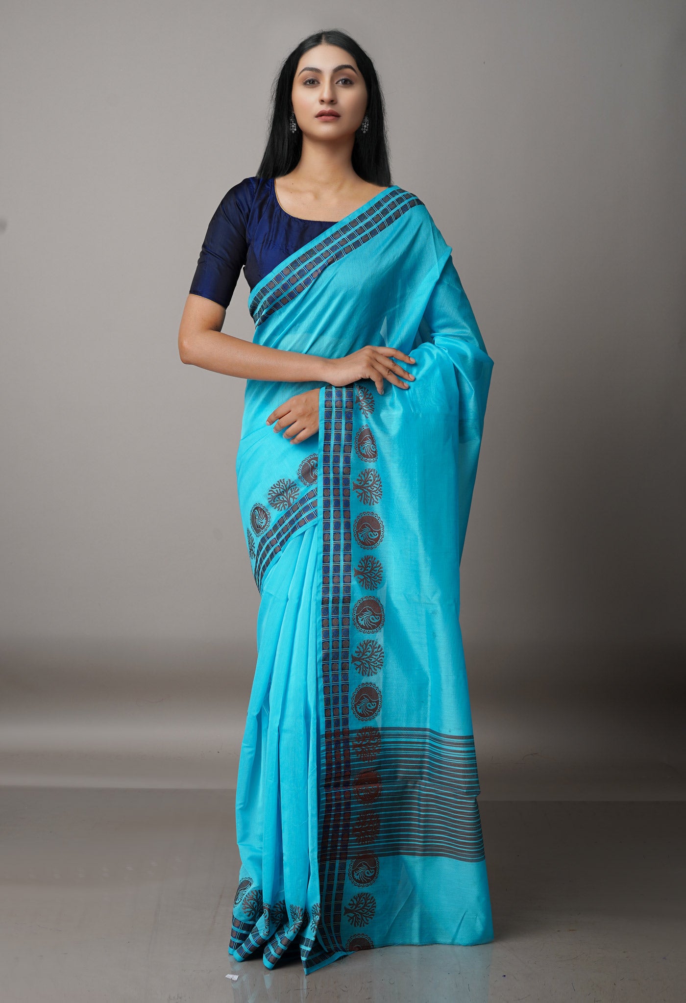 Sky Blue  Bangalore Sico Saree-UNM68498