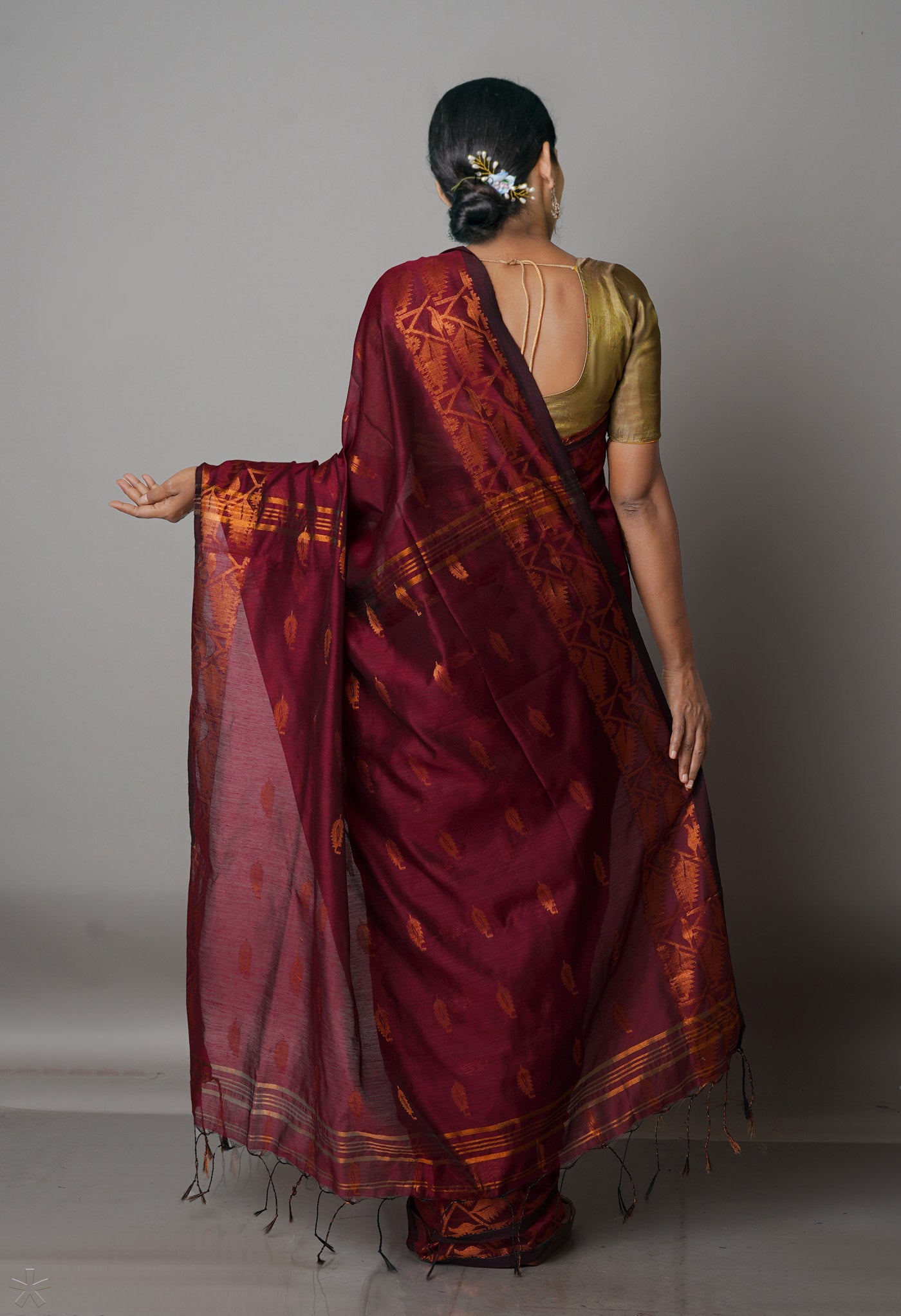 Maroon Handloom Jamdhani Bengal Sico Saree-UNM68513