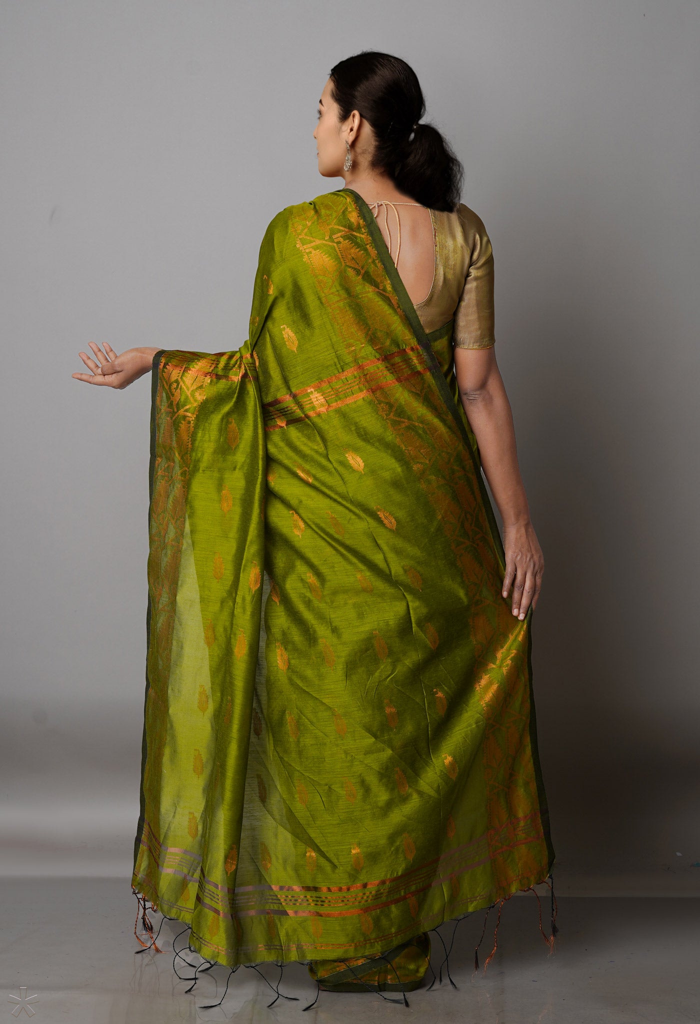 Mehndi Green Handloom Jamdhani Bengal Sico Saree-UNM68517