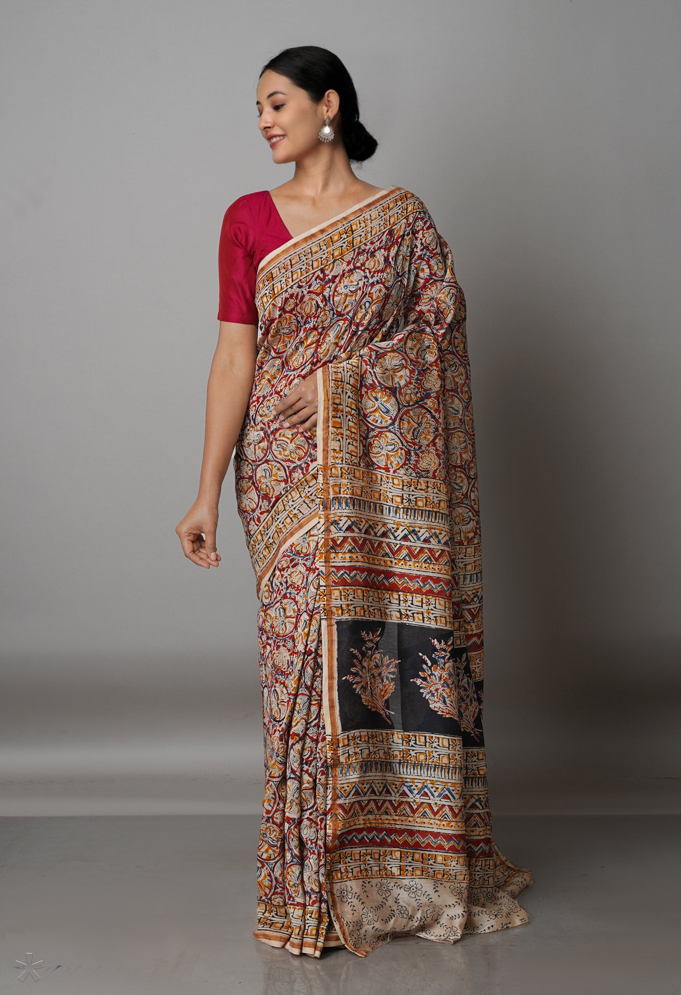 Multi Pure Chanderi Kalamkari Printed Sico Saree-UNM68602