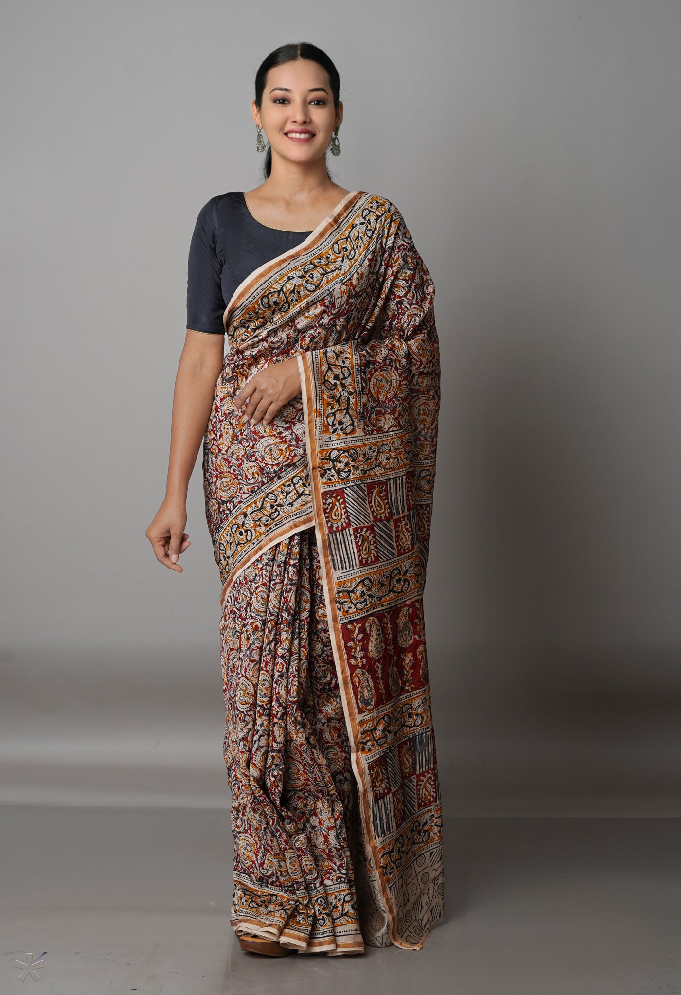 Multi Pure Chanderi Kalamkari Printed Sico Saree-UNM68603