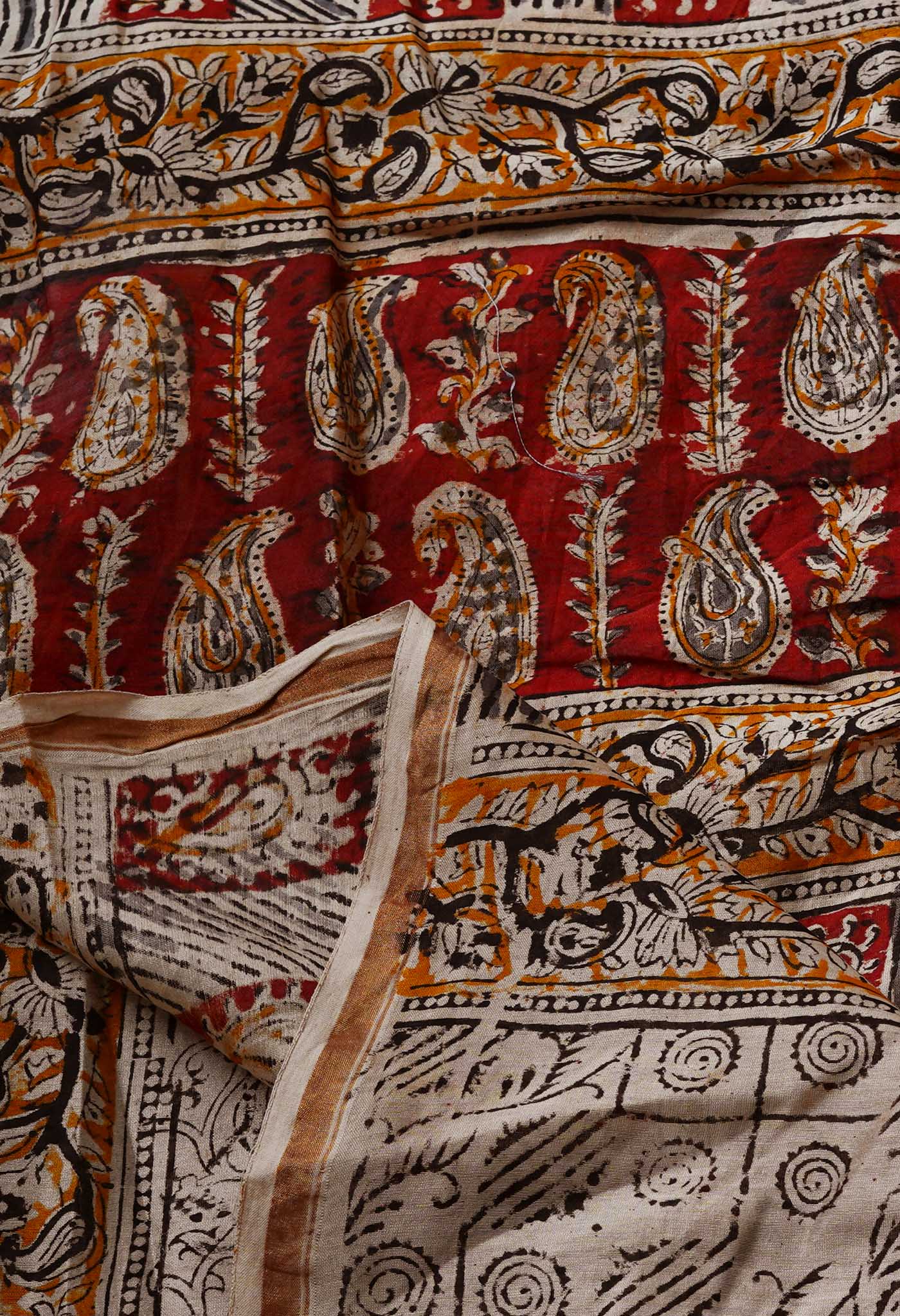 Multi Pure Chanderi Kalamkari Printed Sico Saree-UNM68603