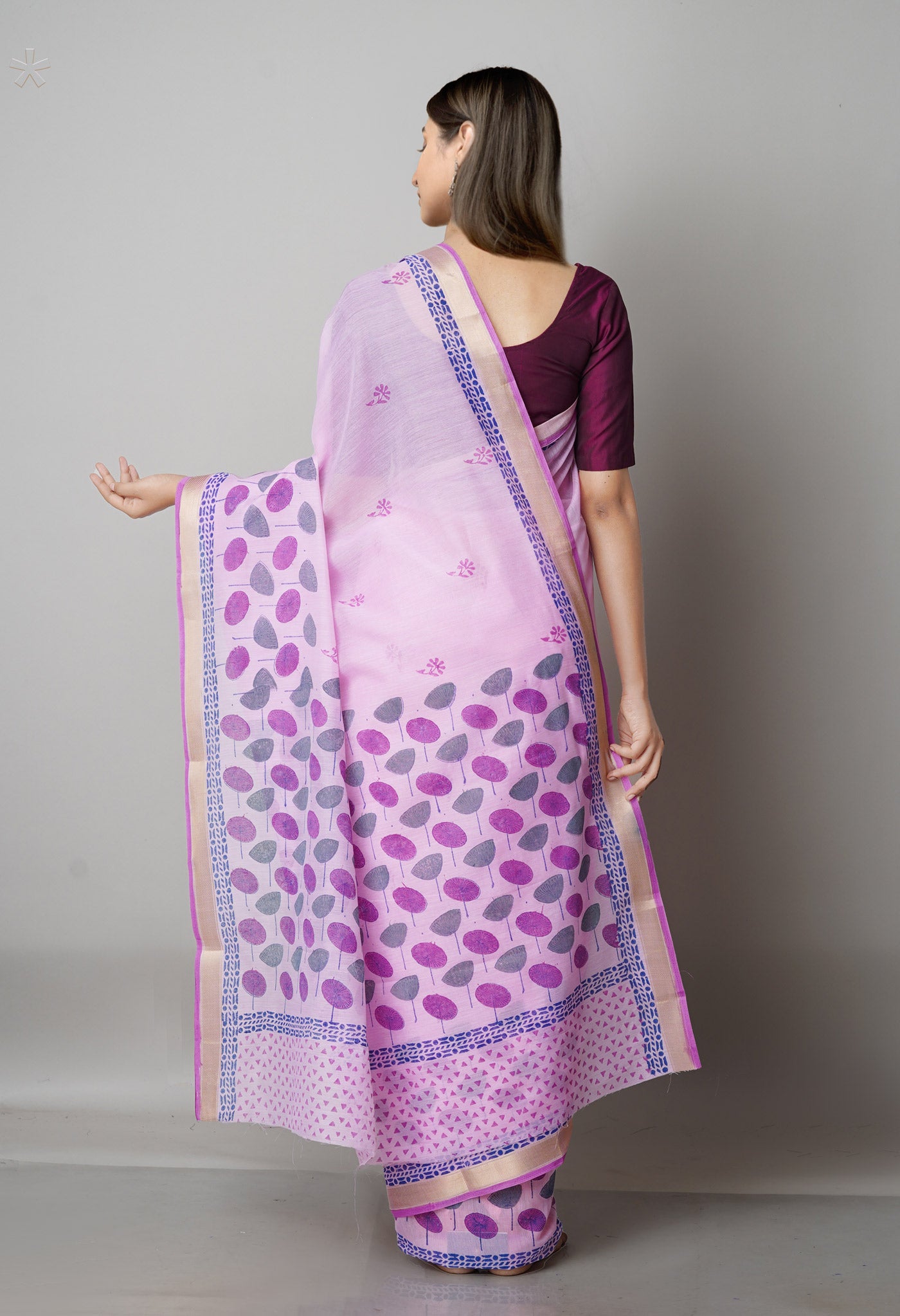 Pink  Block Printed Mangalgiri  Cotton Saree-UNM68844