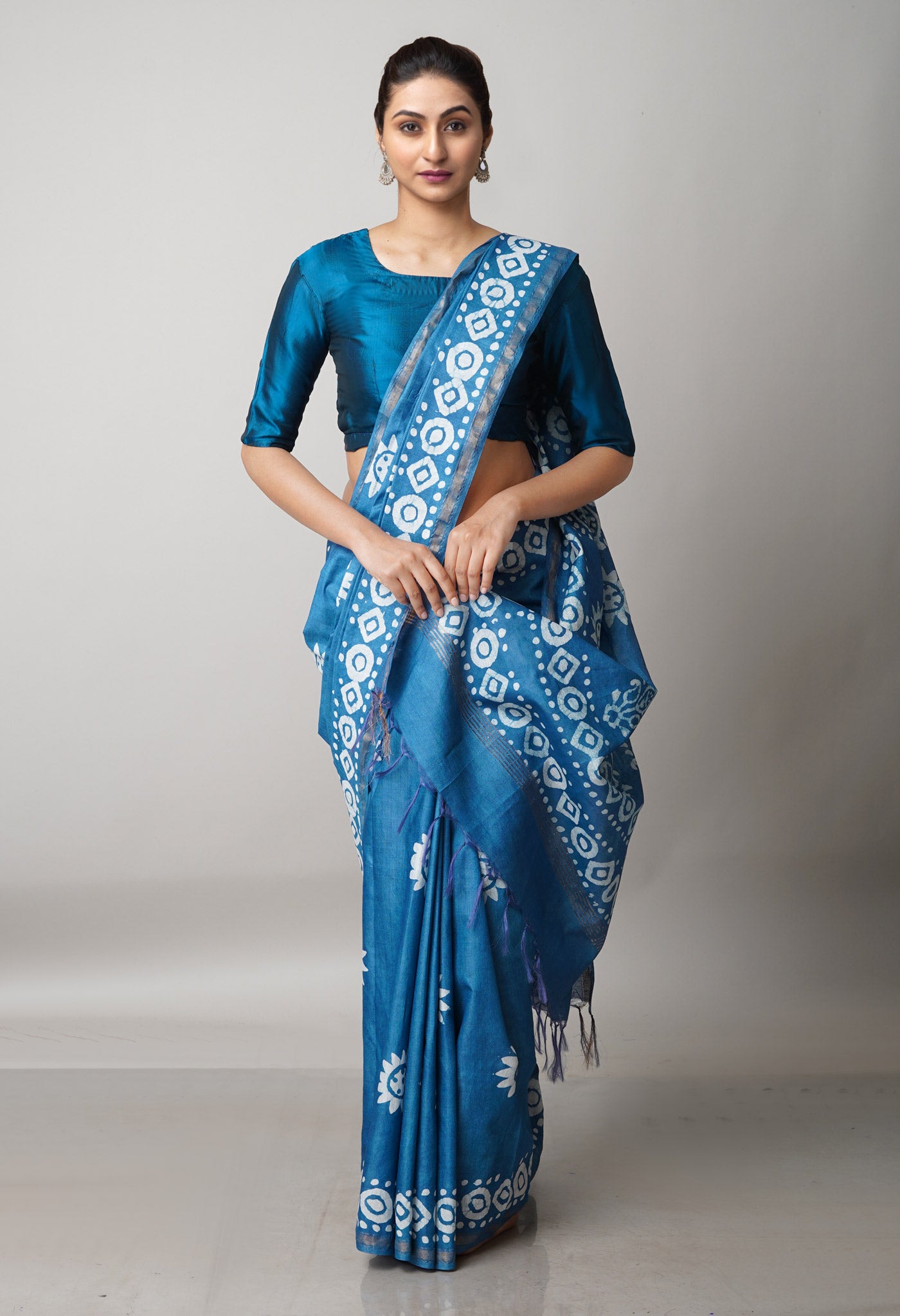 Blue Pure  Batik Chanderi Silk Saree-UNM69027