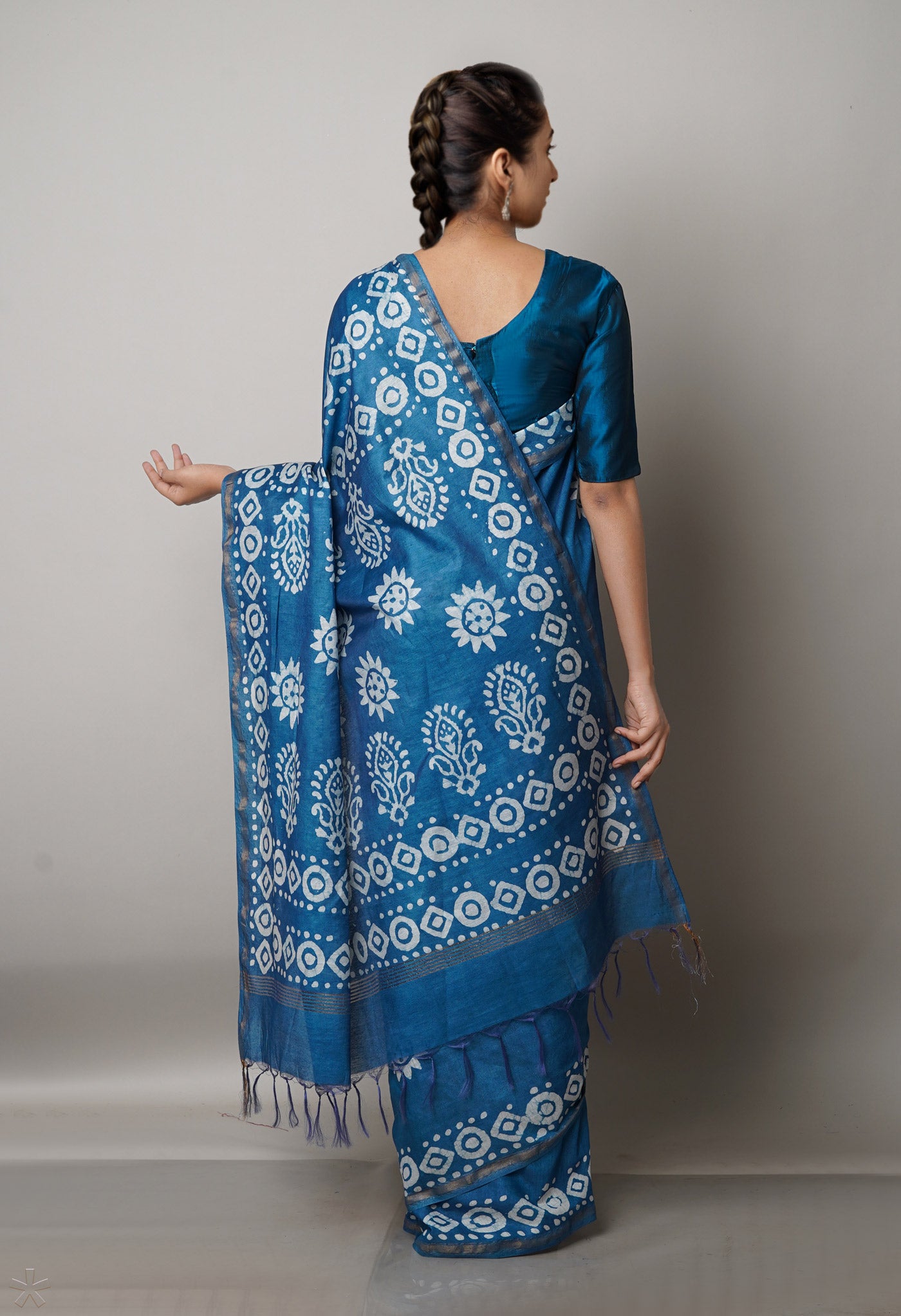 Blue Pure  Batik Chanderi Silk Saree-UNM69027