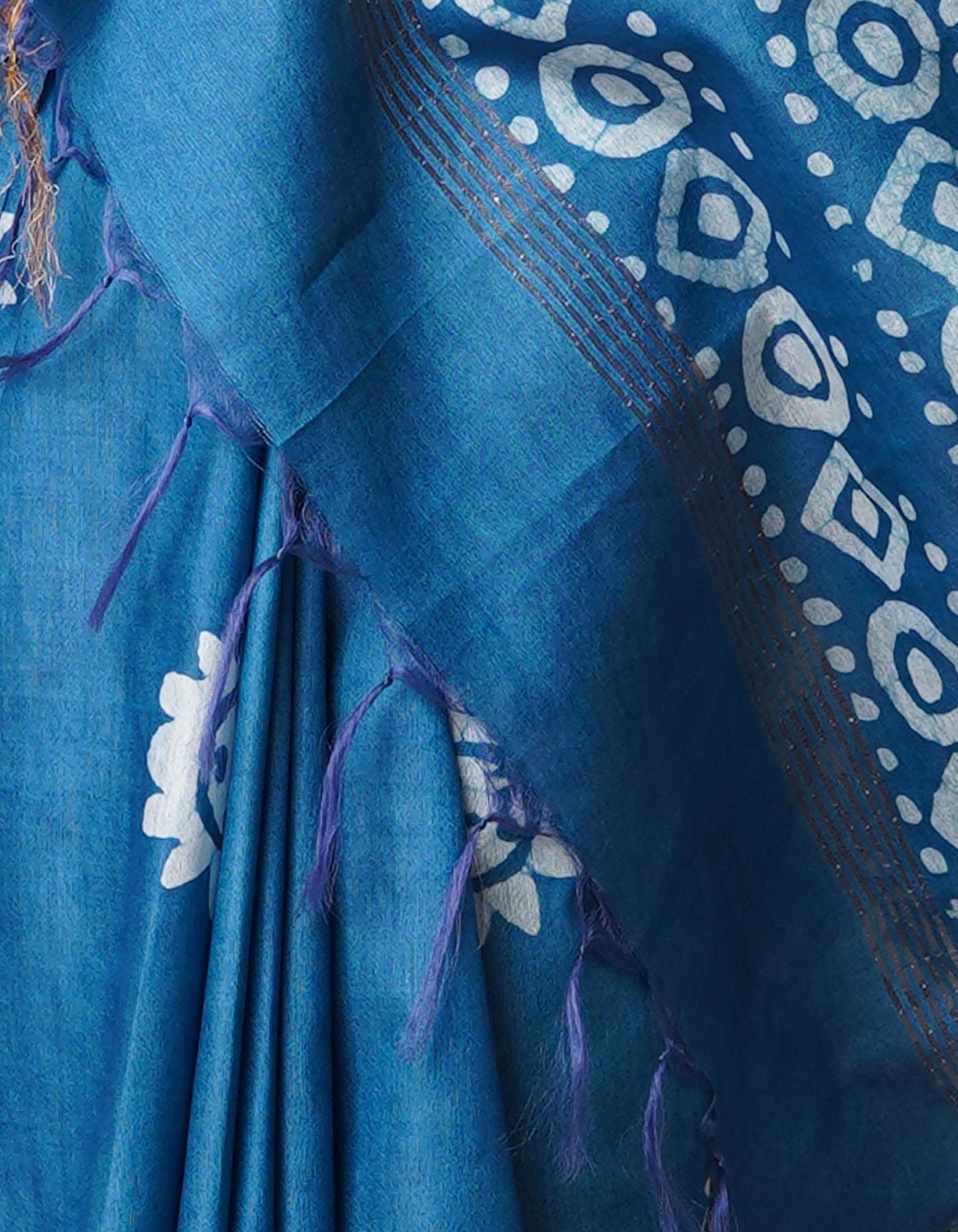 Blue Pure  Batik Chanderi Silk Saree-UNM69027