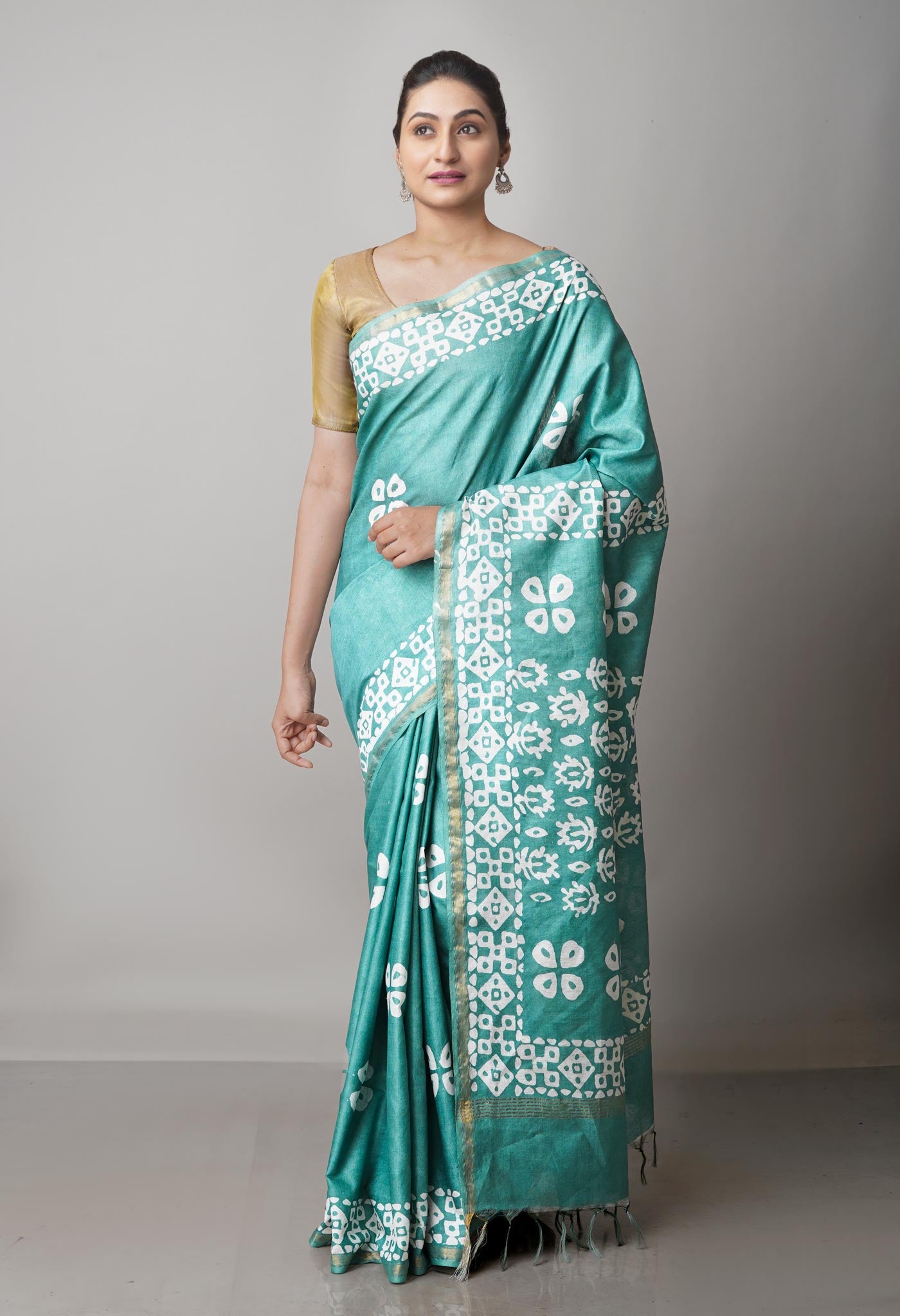 Pale Green Pure  Batik Chanderi Silk Saree-UNM69062