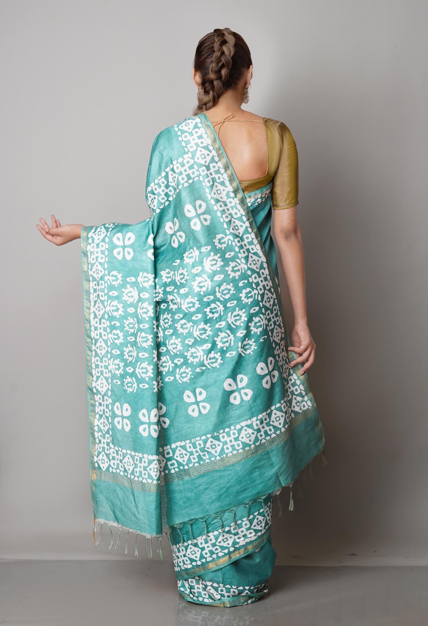 Pale Green Pure  Batik Chanderi Silk Saree-UNM69062