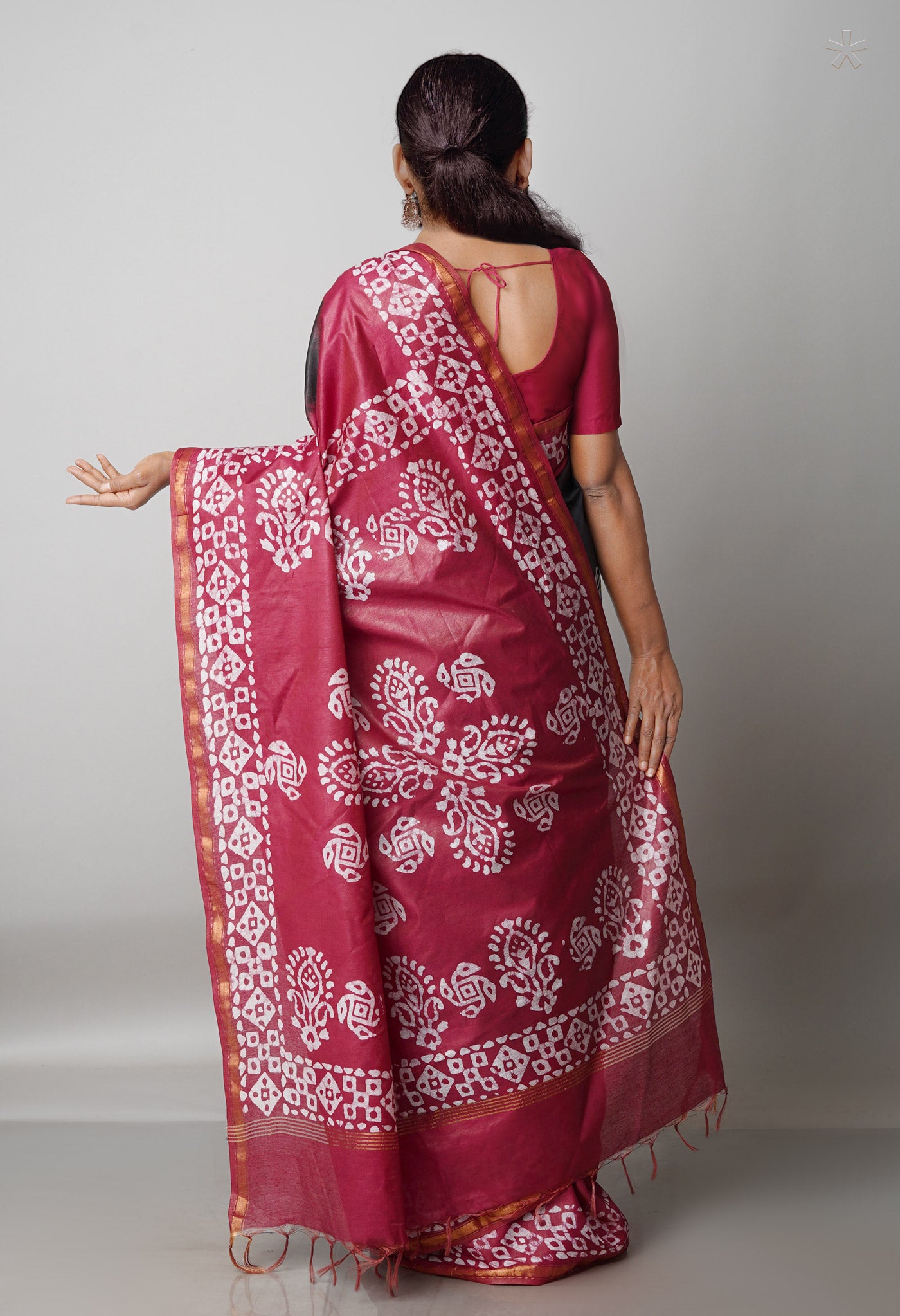 Black-Maroon Pure  Batik Chanderi Silk Saree-UNM69089