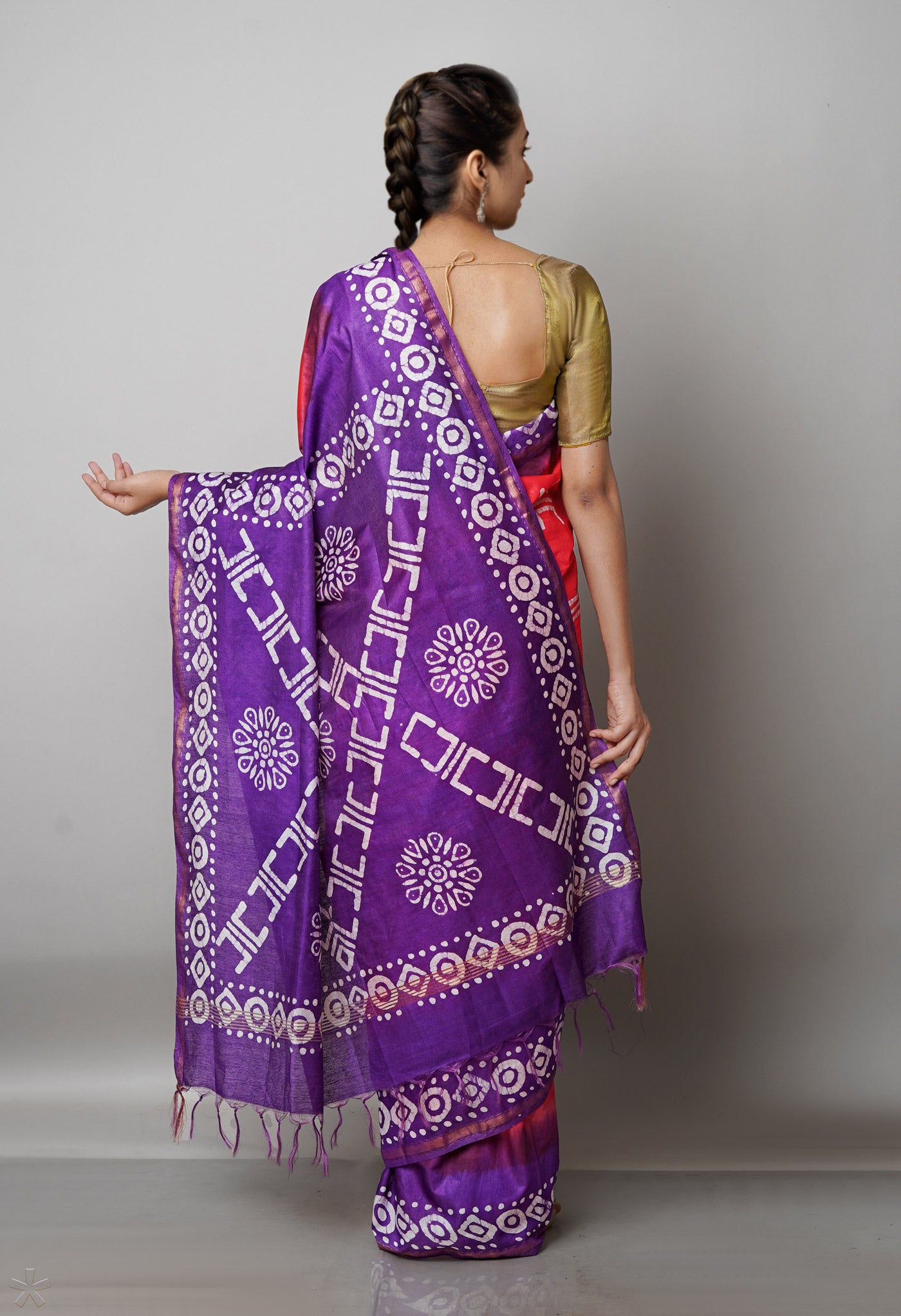 Red-Violet Pure  Batik Chanderi Silk Saree-UNM69108