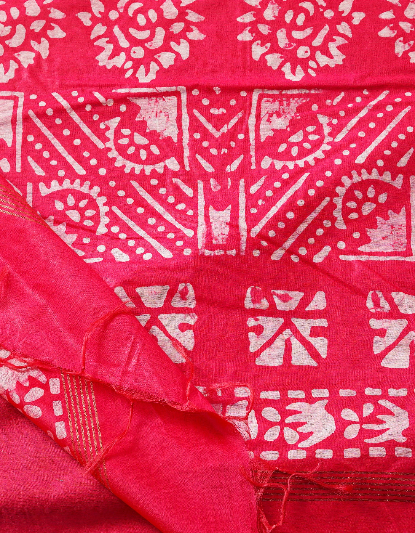 Green-Pink Pure  Batik Chanderi Silk Saree-UNM69116