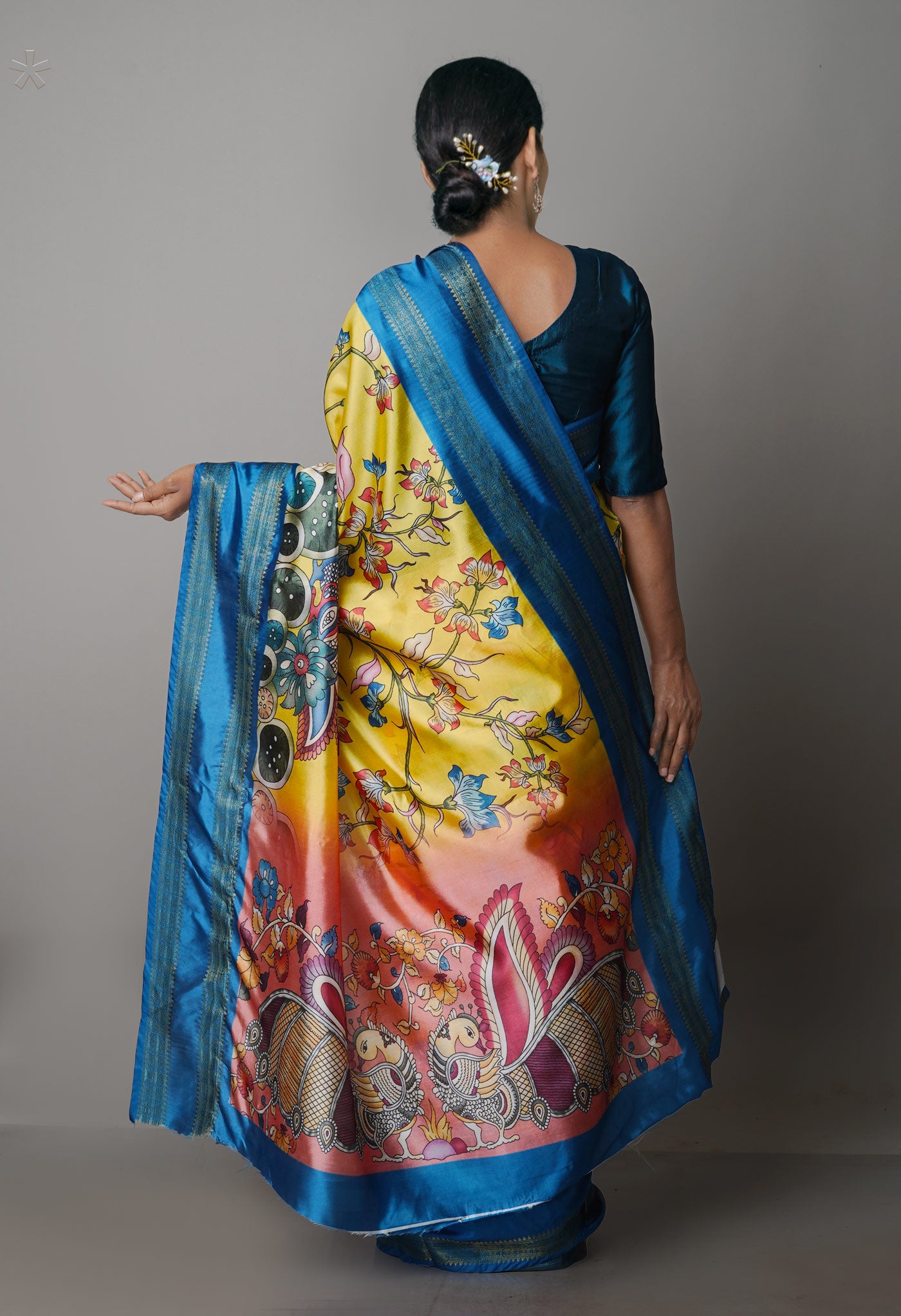 Yellow  Kalamkari Soft Silk Saree-UNM69158