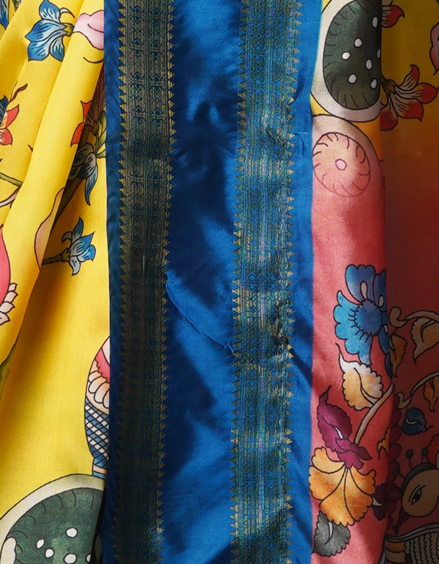 Yellow  Kalamkari Soft Silk Saree-UNM69158