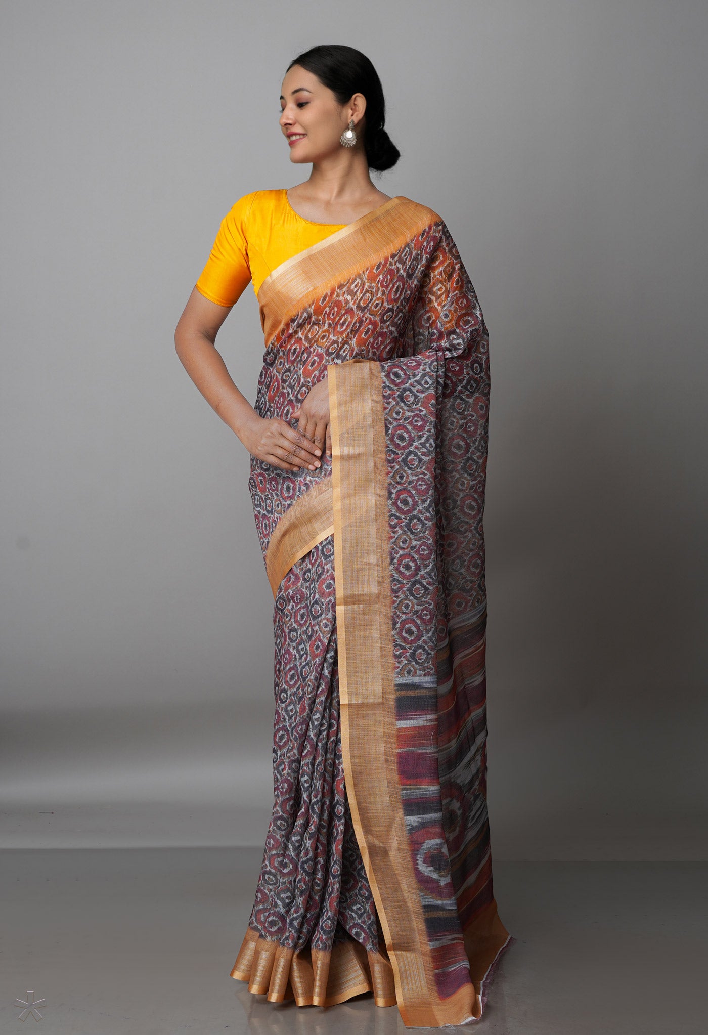 Buy Grey Digital Printed Linen Saree-UNM69298 Online at  Unnatisilks.com|UNM69298