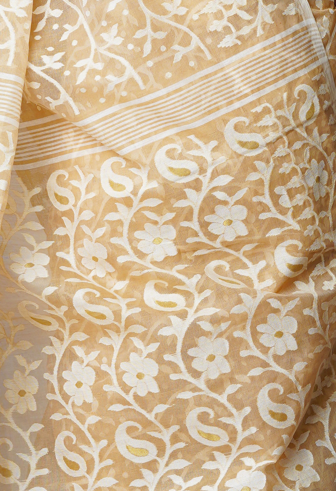 Light Brown Pure Handloom Jamdhani Bengal Mercerized Cotton Saree-UNM69400