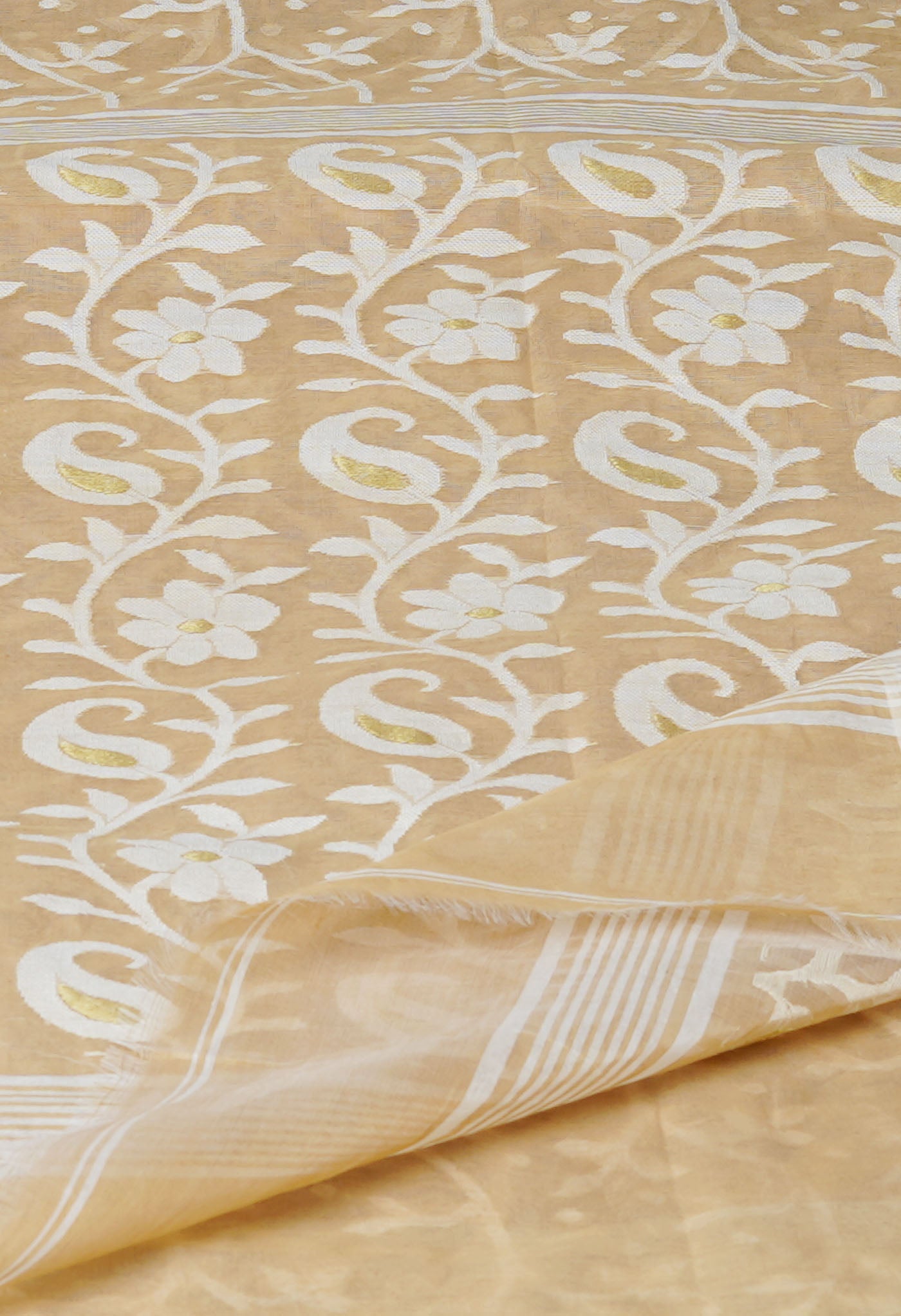 Light Brown Pure Handloom Jamdhani Bengal Mercerized Cotton Saree-UNM69400