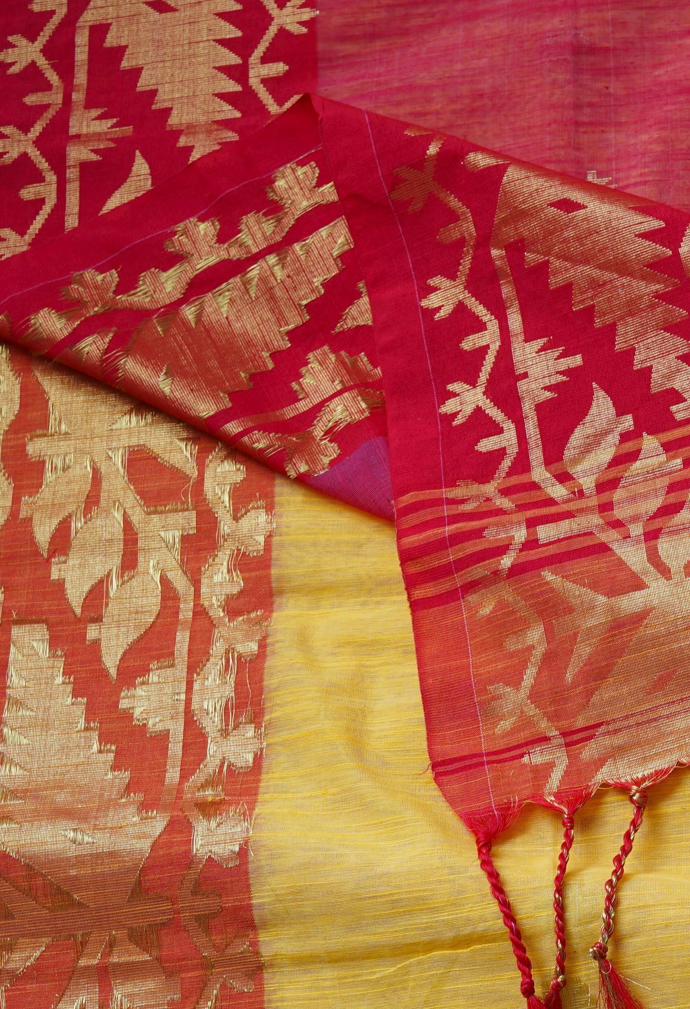 Light Orange Pure Handloom Jamdhani Bengal Sico Saree-UNM69413