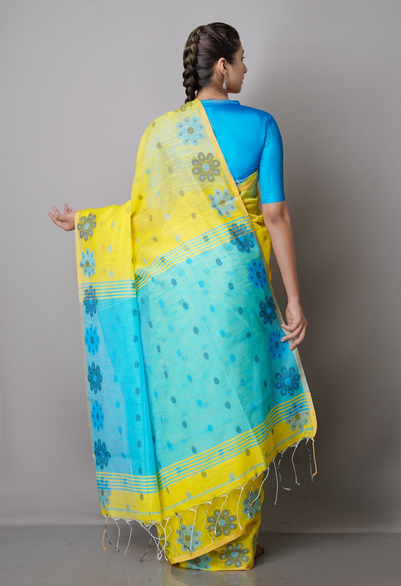 Yellow Pure Handloom Jamdhani Bengal Sico Saree-UNM69426