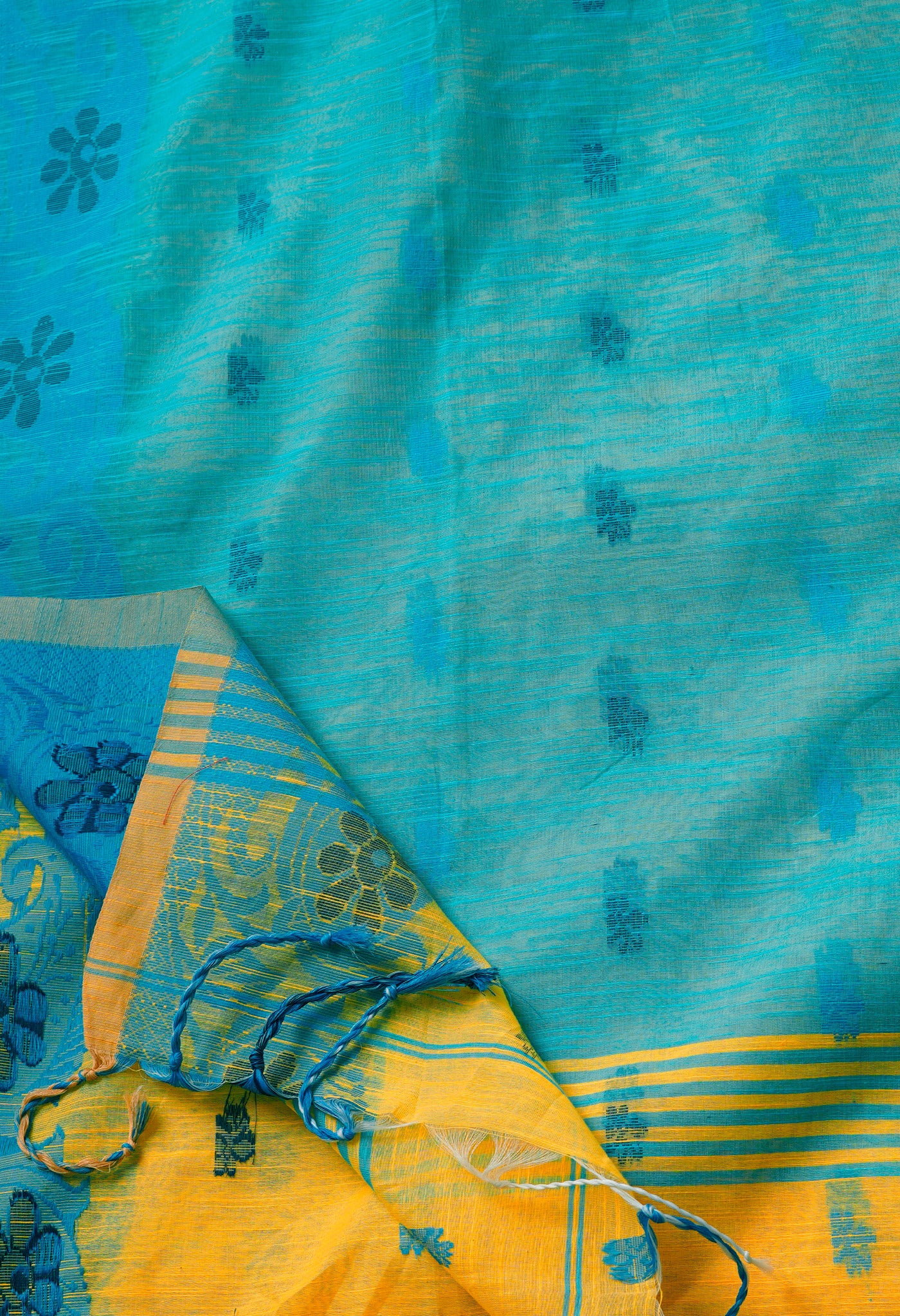 Yellow Pure Handloom Jamdhani Bengal Sico Saree-UNM69430