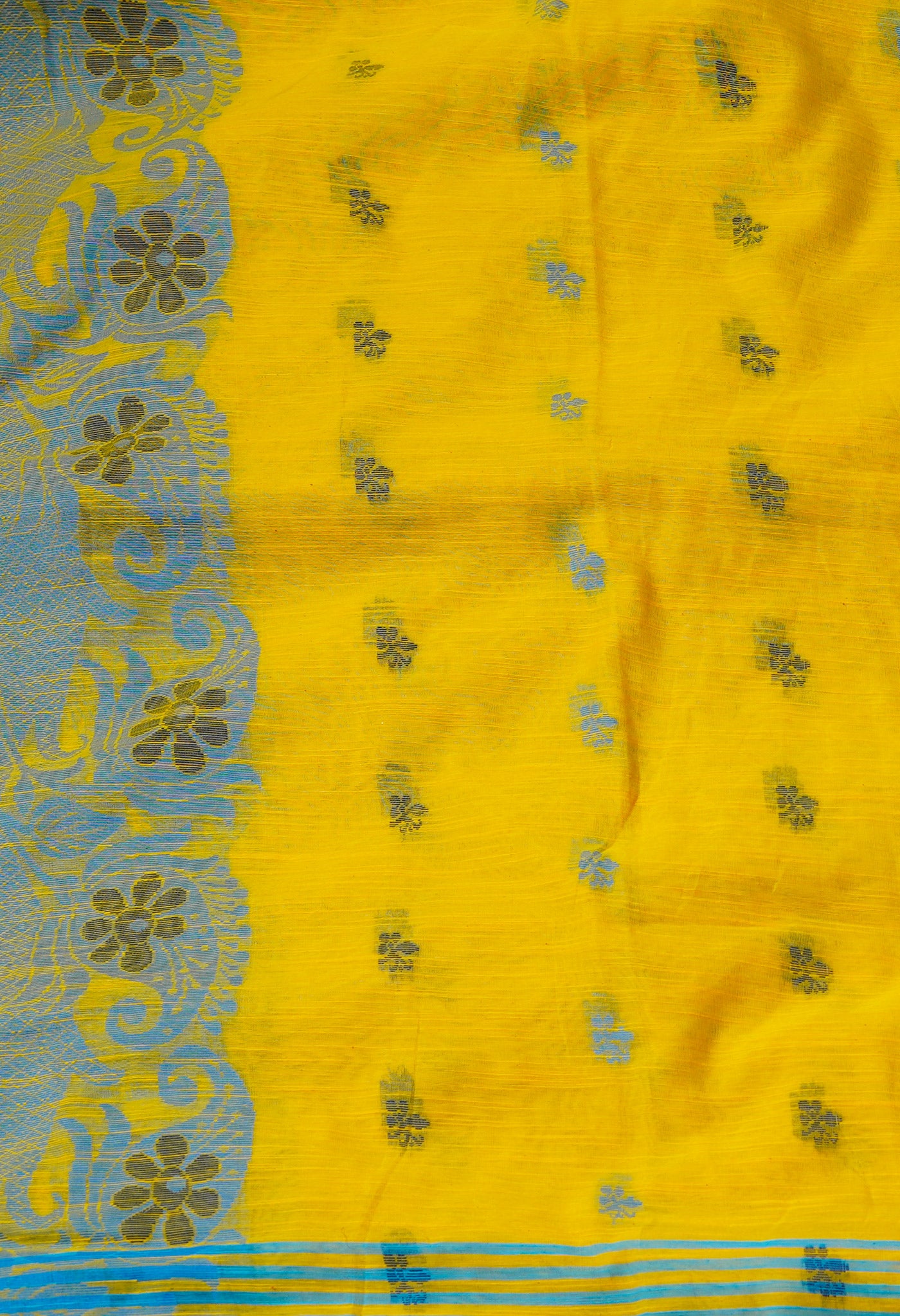 Yellow Pure Handloom Jamdhani Bengal Sico Saree-UNM69430