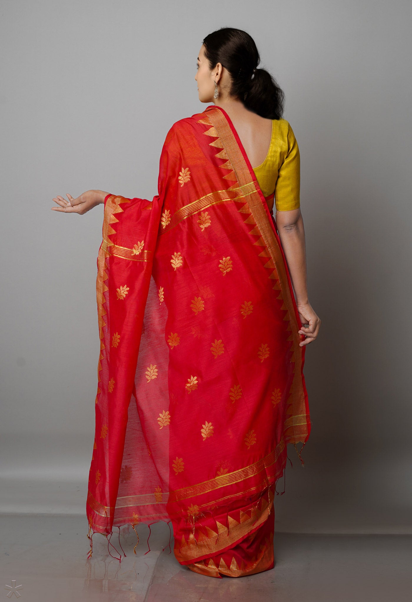 Candy Red Pure Handloom Jamdhani Bengal Sico Saree-UNM69435