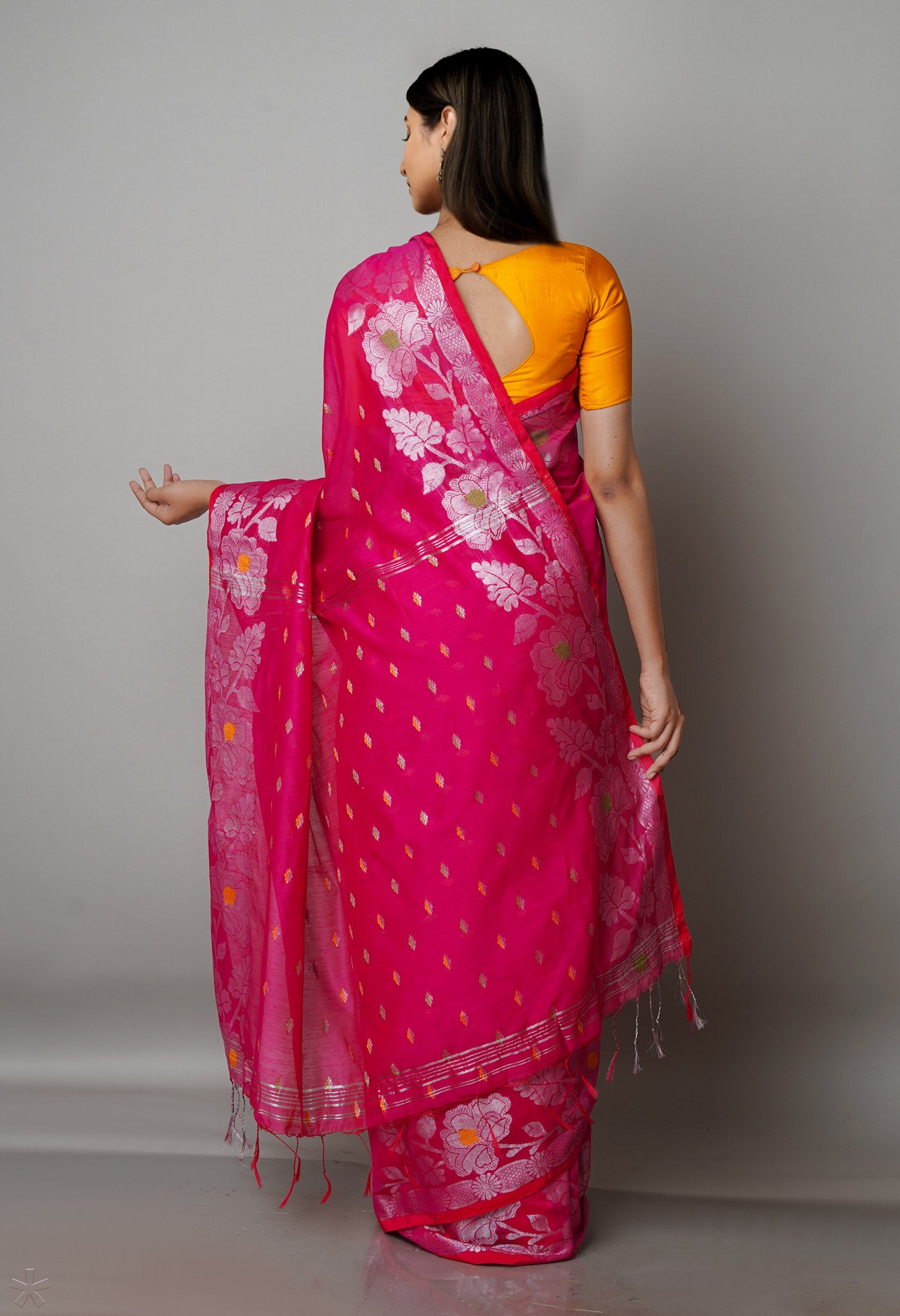 Magenta Pink Pure Handloom Jamdhani Bengal Sico Saree-UNM69441