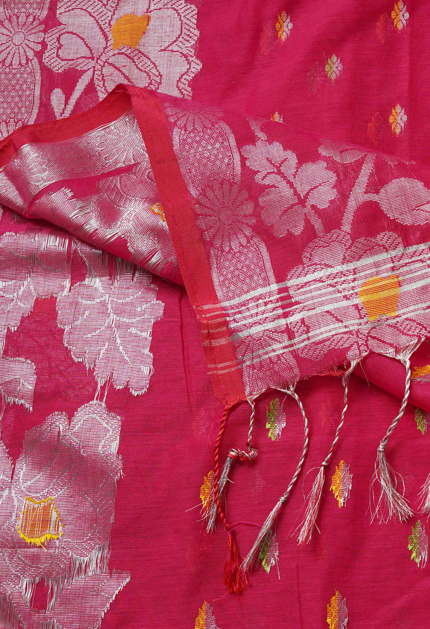 Magenta Pink Pure Handloom Jamdhani Bengal Sico Saree-UNM69441