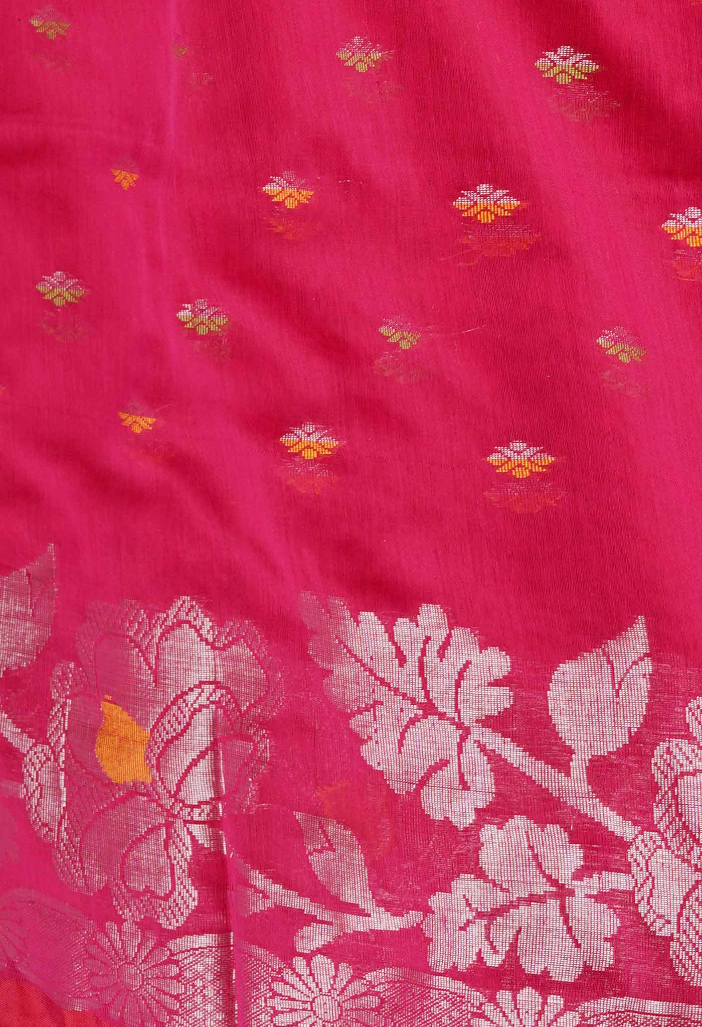 Magenta Pink Pure Handloom Jamdhani Bengal Sico Saree-UNM69441