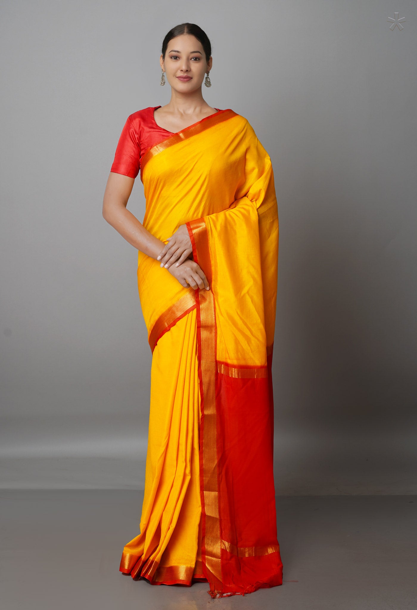 Turmeric Yellow  Mangalgiri Soft Silk Saree-UNM69500