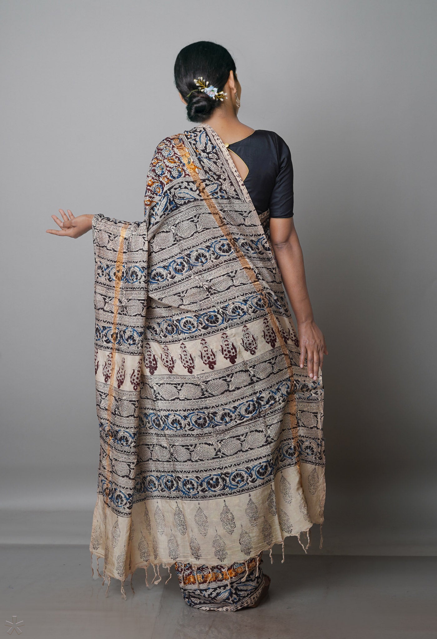 Multi Pure  Kalamkari Block Printed Silk Saree-UNM69545