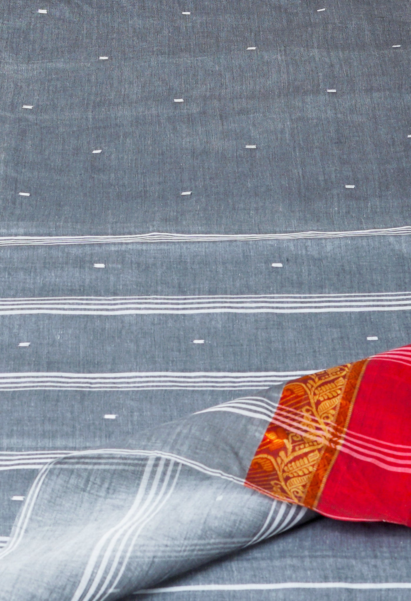 Grey Pure Handloom Superfine Bengal Cotton Saree-UNM69582