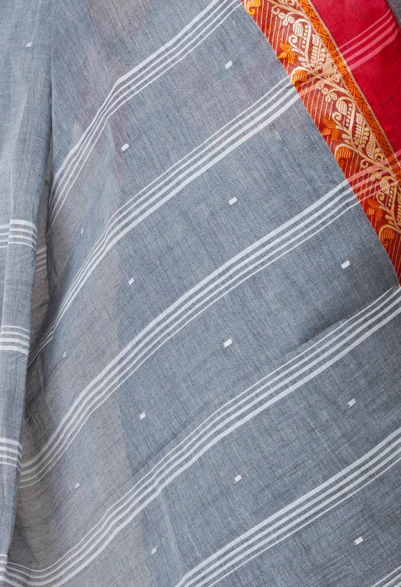 Grey Pure Handloom Superfine Bengal Cotton Saree-UNM69582