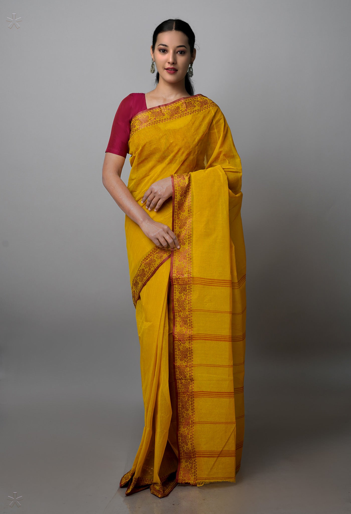 Mustard Yellow Pure  Handloom Superfine Bengal Cotton Saree-UNM69678