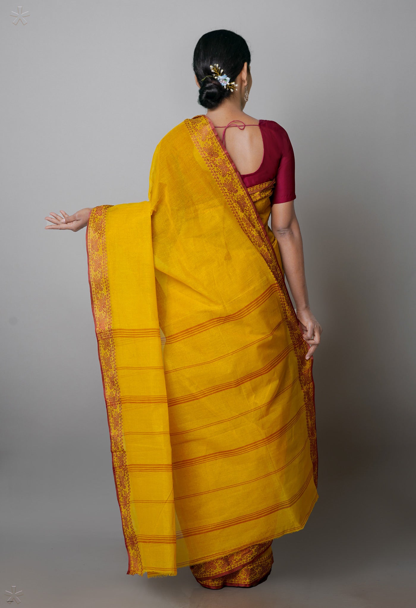 Mustard Yellow Pure  Handloom Superfine Bengal Cotton Saree-UNM69678