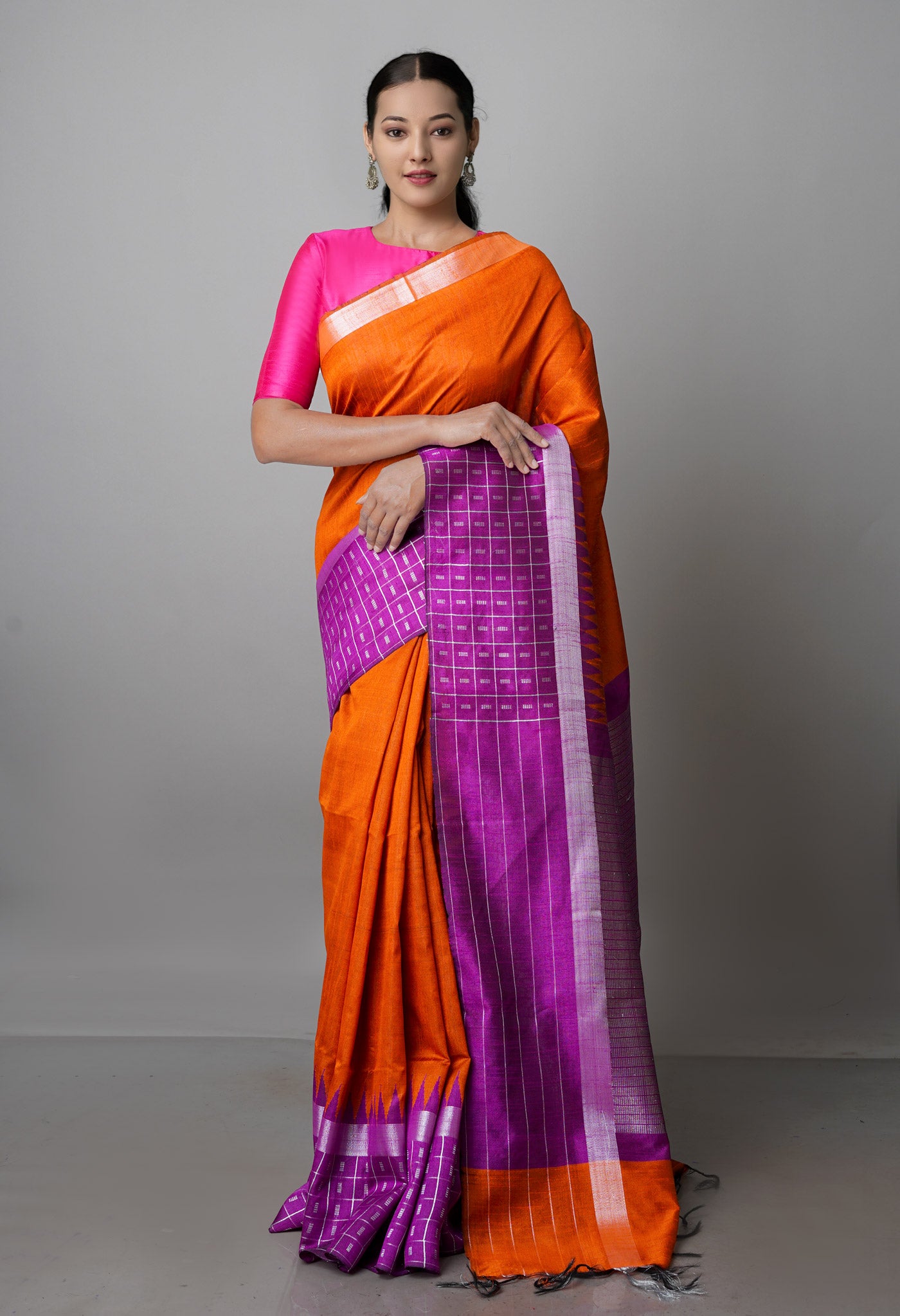 Squash Orange  Dupion  Silk Saree-UNM69810